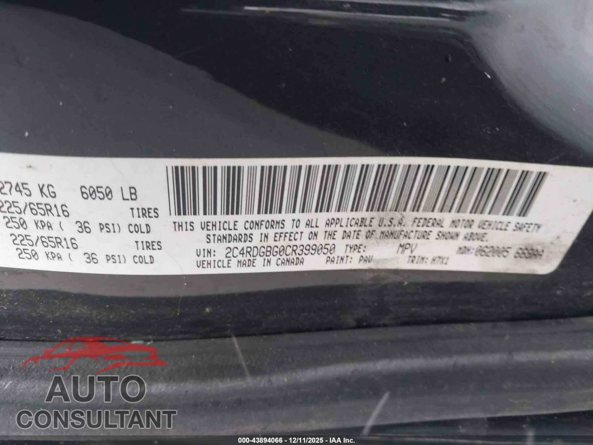 DODGE GRAND CARAVAN 2012 - 2C4RDGBG0CR399050