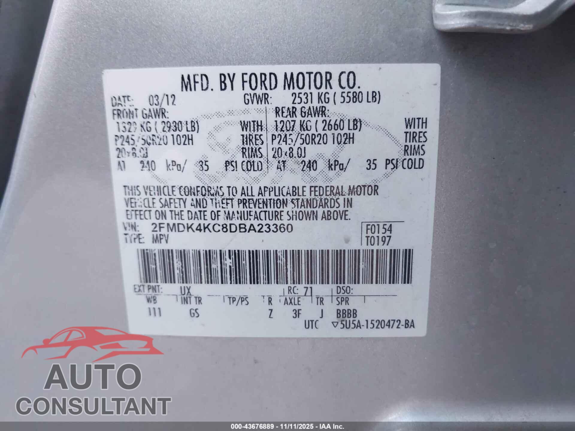 FORD EDGE 2013 - 2FMDK4KC8DBA23360