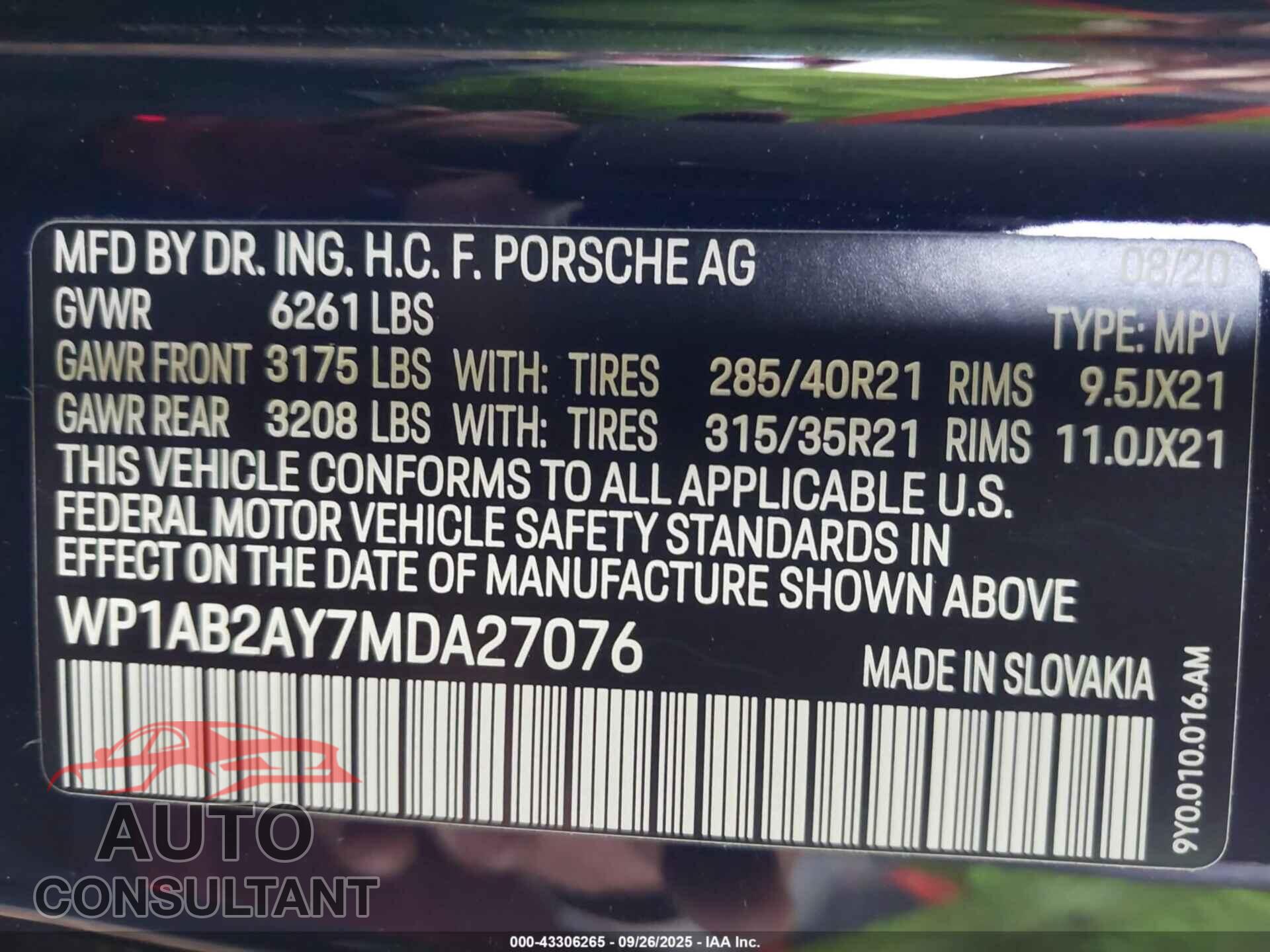 PORSCHE CAYENNE 2021 - WP1AB2AY7MDA27076