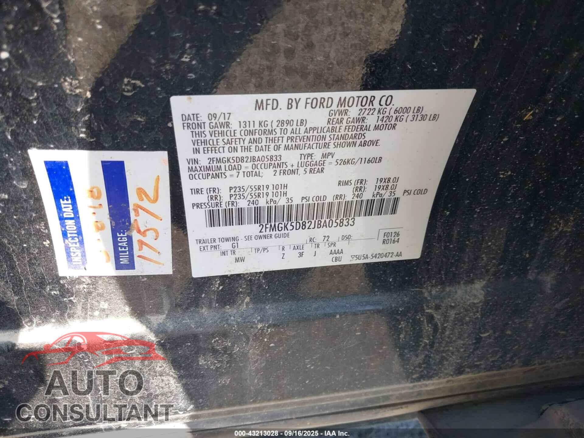FORD FLEX 2018 - 2FMGK5D82JBA05833
