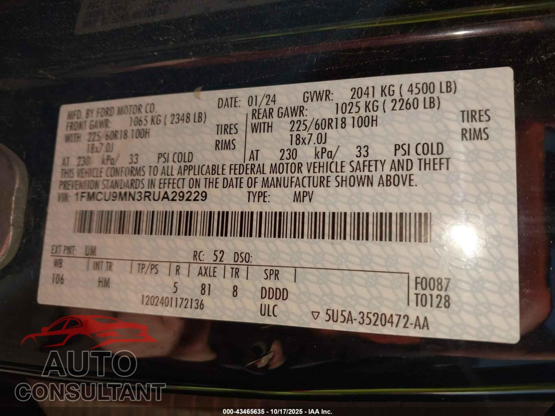 FORD ESCAPE 2024 - 1FMCU9MN3RUA29229