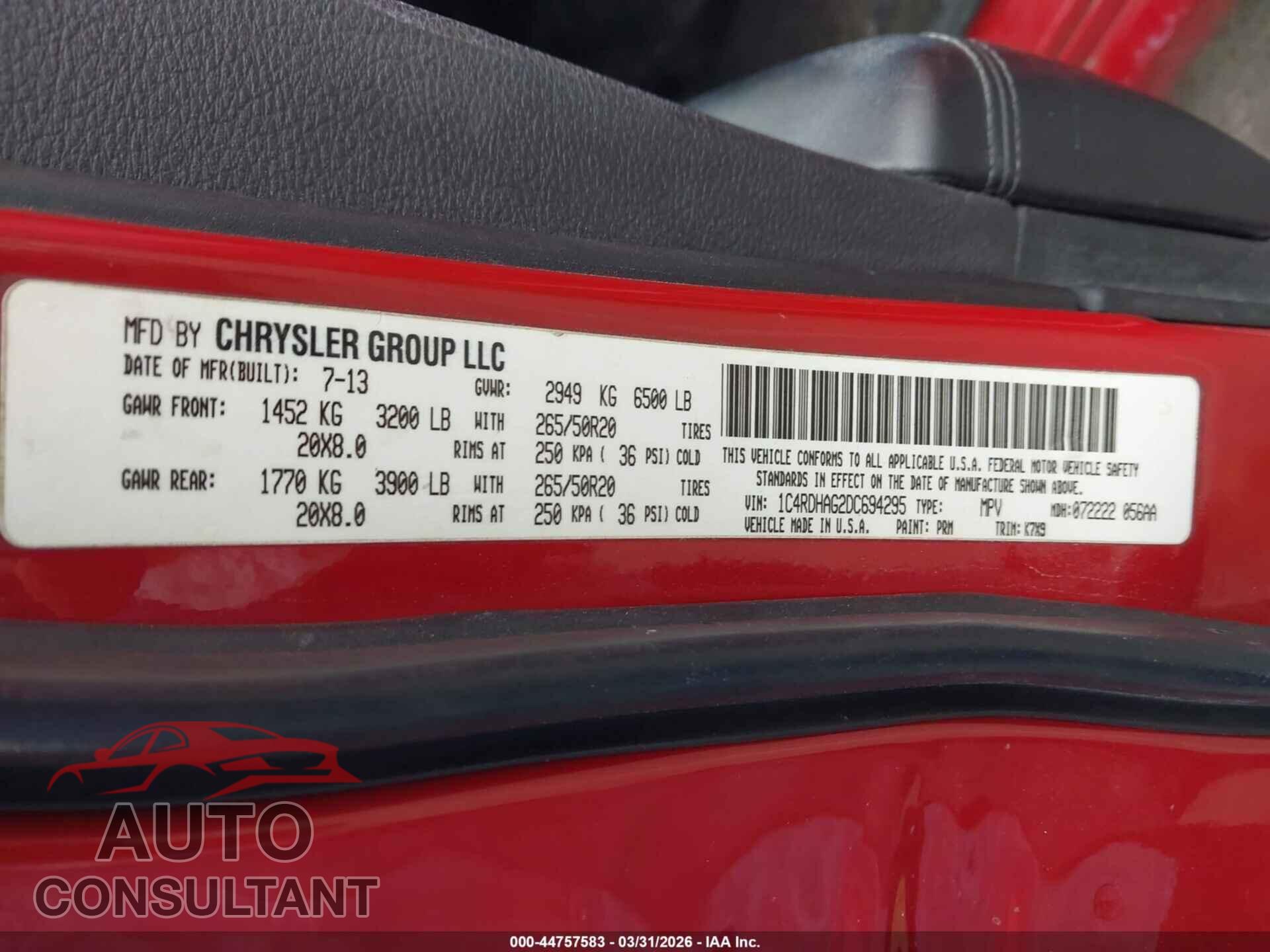 DODGE DURANGO 2013 - 1C4RDHAG2DC694295