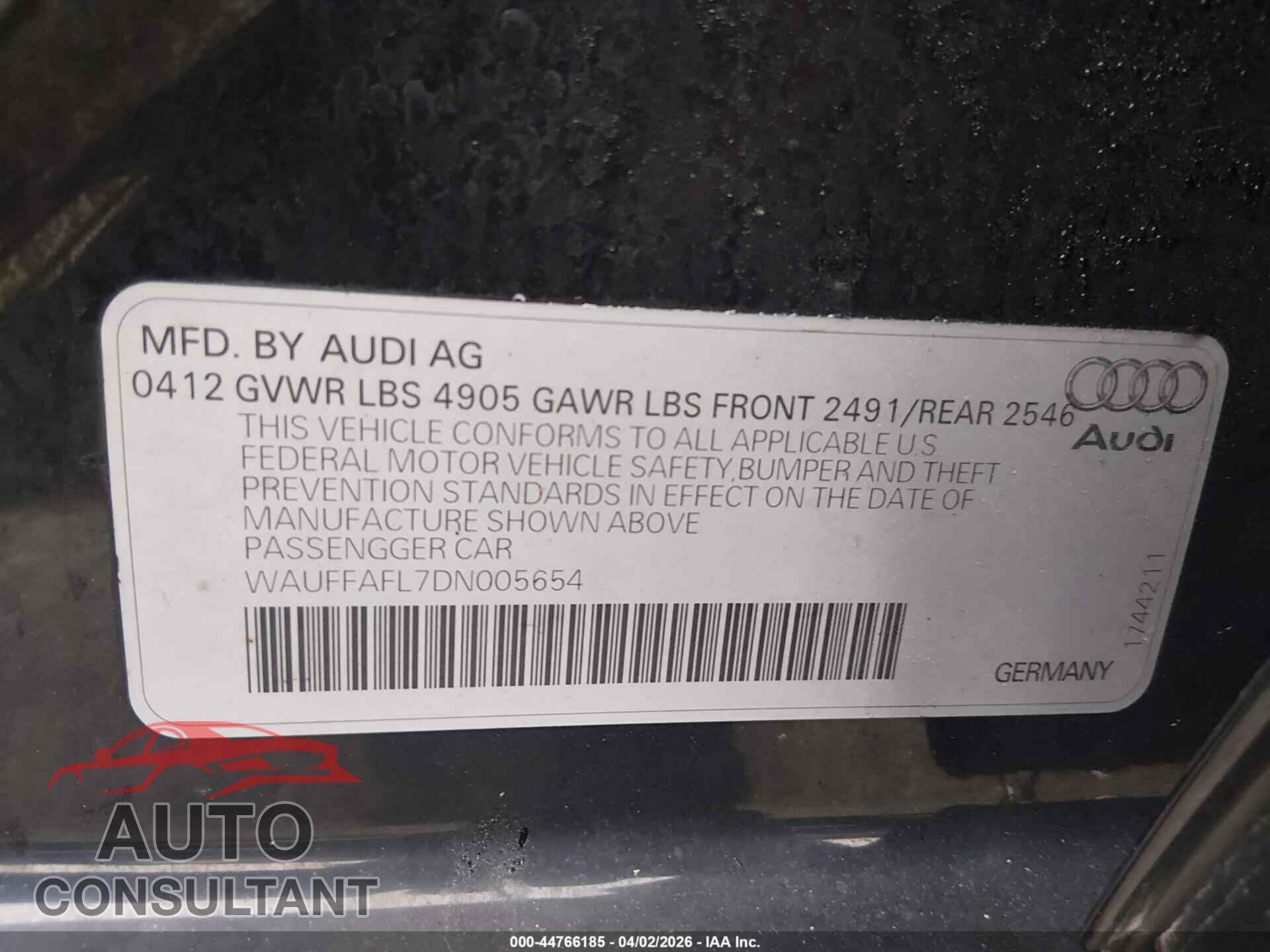 AUDI A4 2013 - WAUFFAFL7DN005654