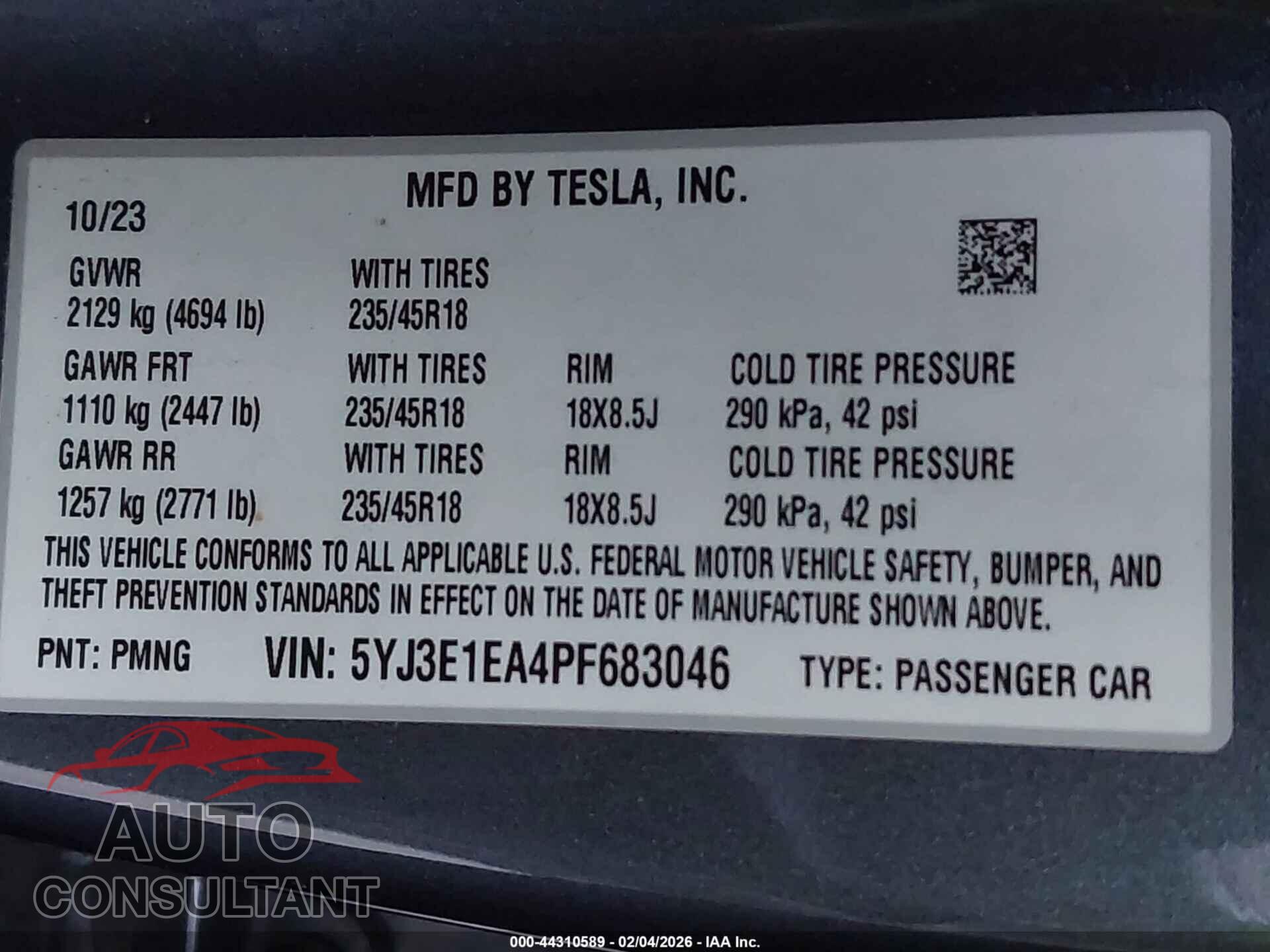 TESLA MODEL 3 2023 - 5YJ3E1EA4PF683046