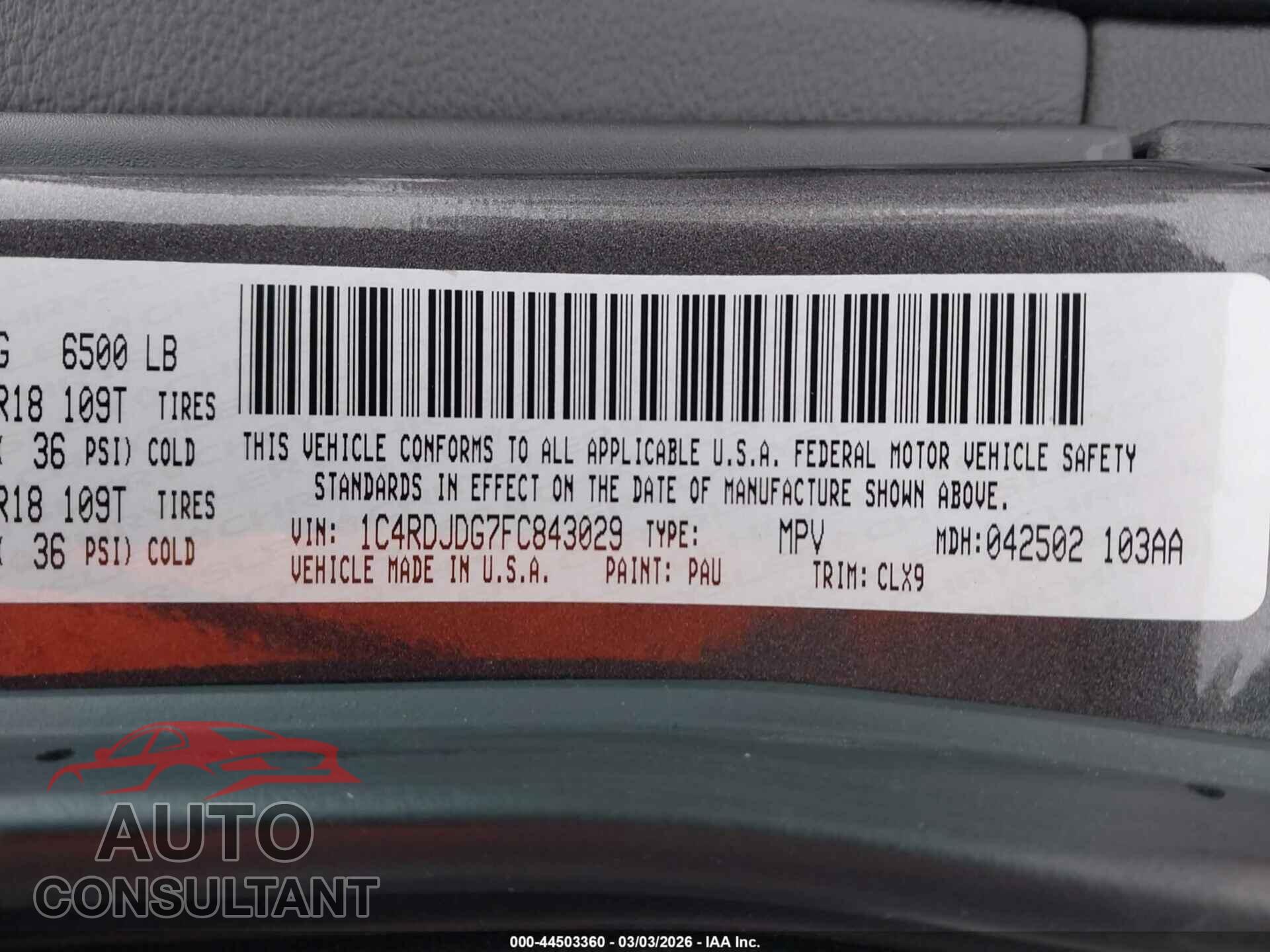 DODGE DURANGO 2015 - 1C4RDJDG7FC843029
