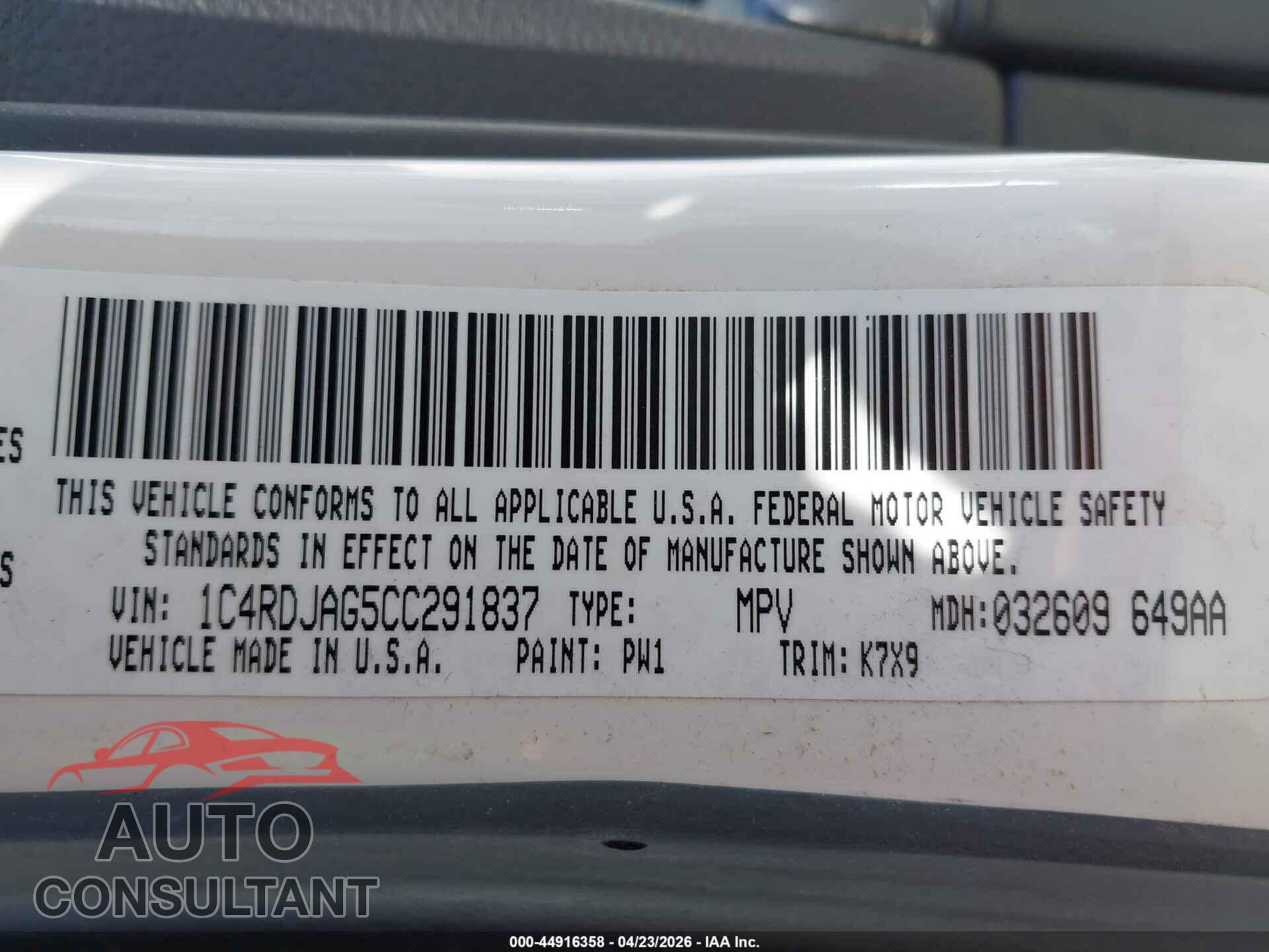 DODGE DURANGO 2012 - 1C4RDJAG5CC291837