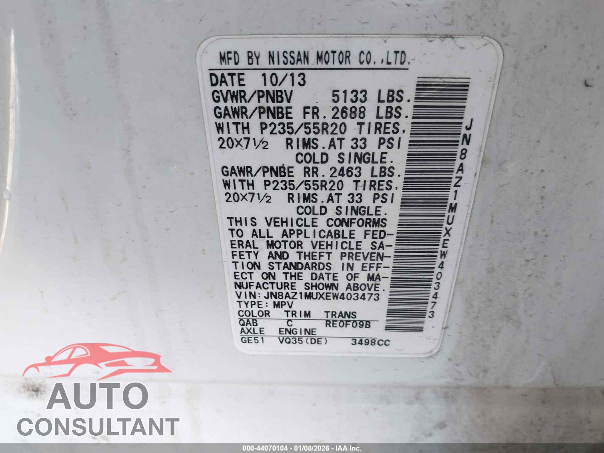 NISSAN MURANO 2014 - JN8AZ1MUXEW403473