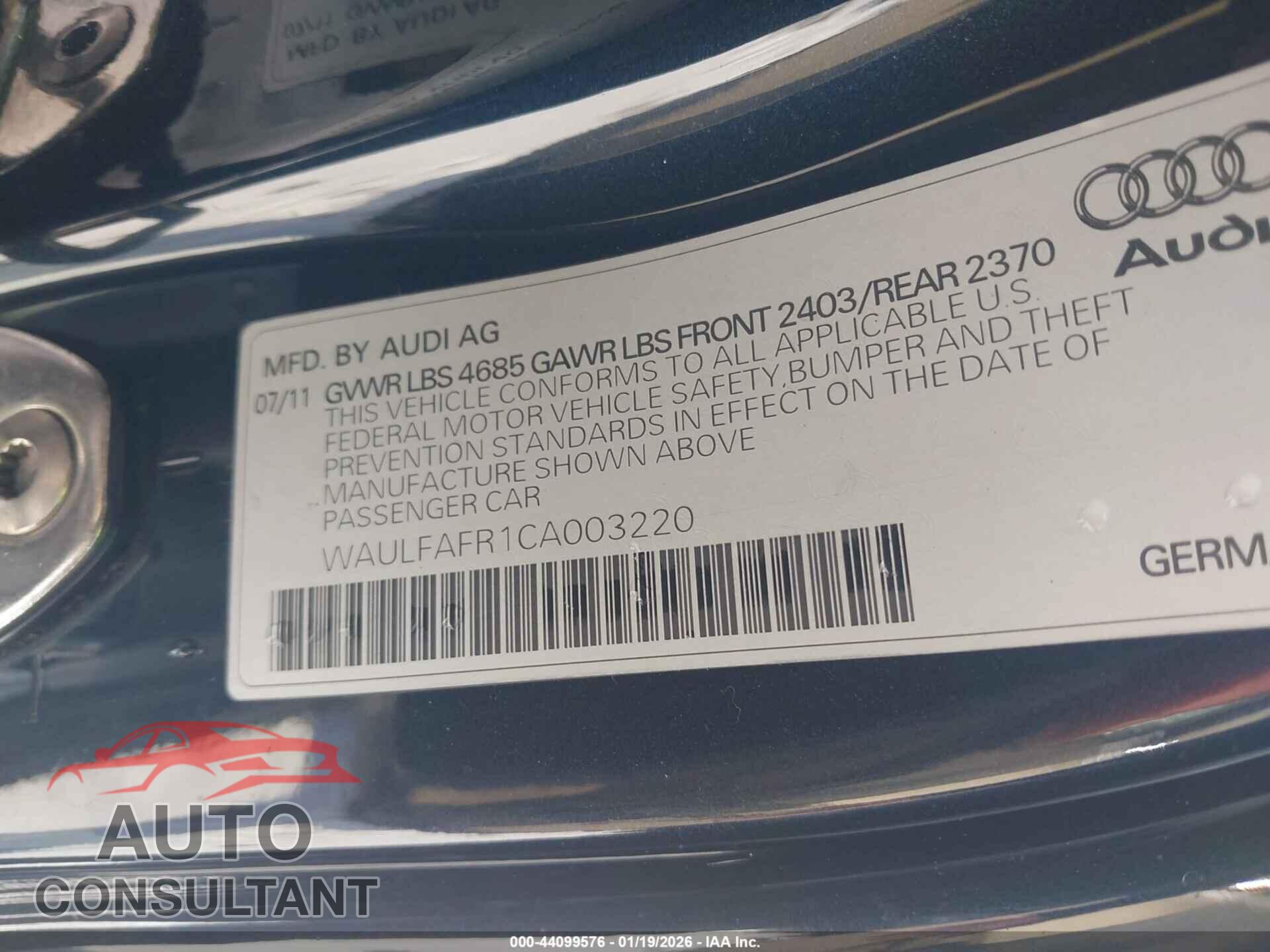 AUDI A5 2012 - WAULFAFR1CA003220