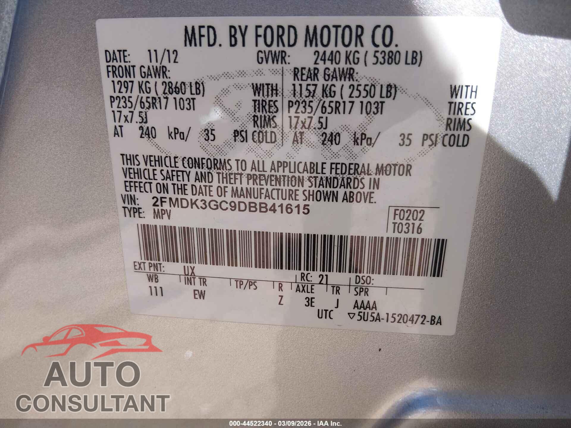 FORD EDGE 2013 - 2FMDK3GC9DBB41615
