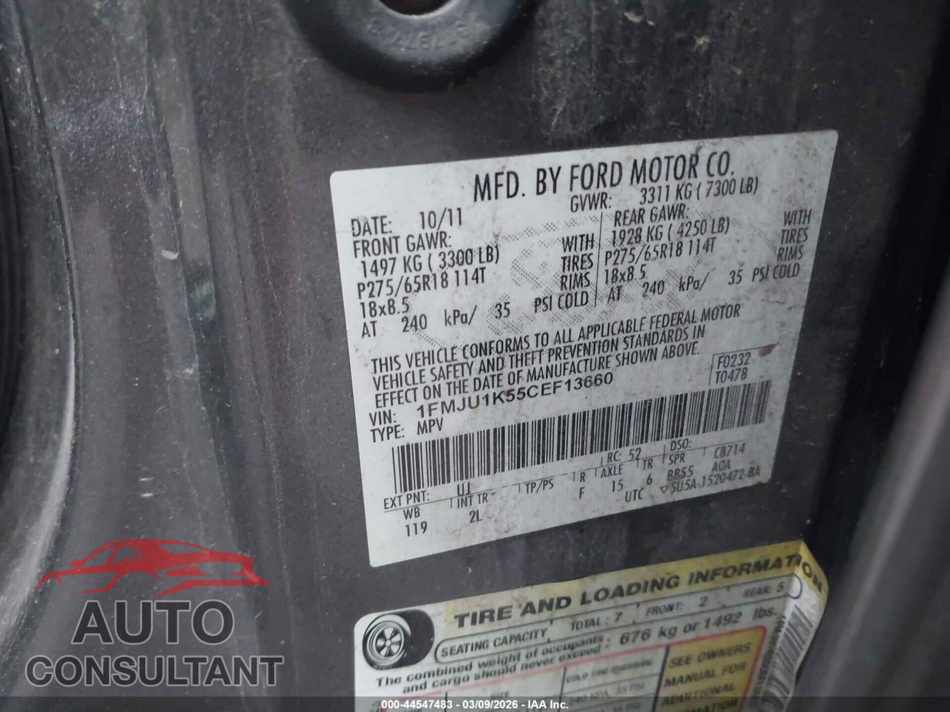 FORD EXPEDITION 2012 - 1FMJU1K55CEF13660