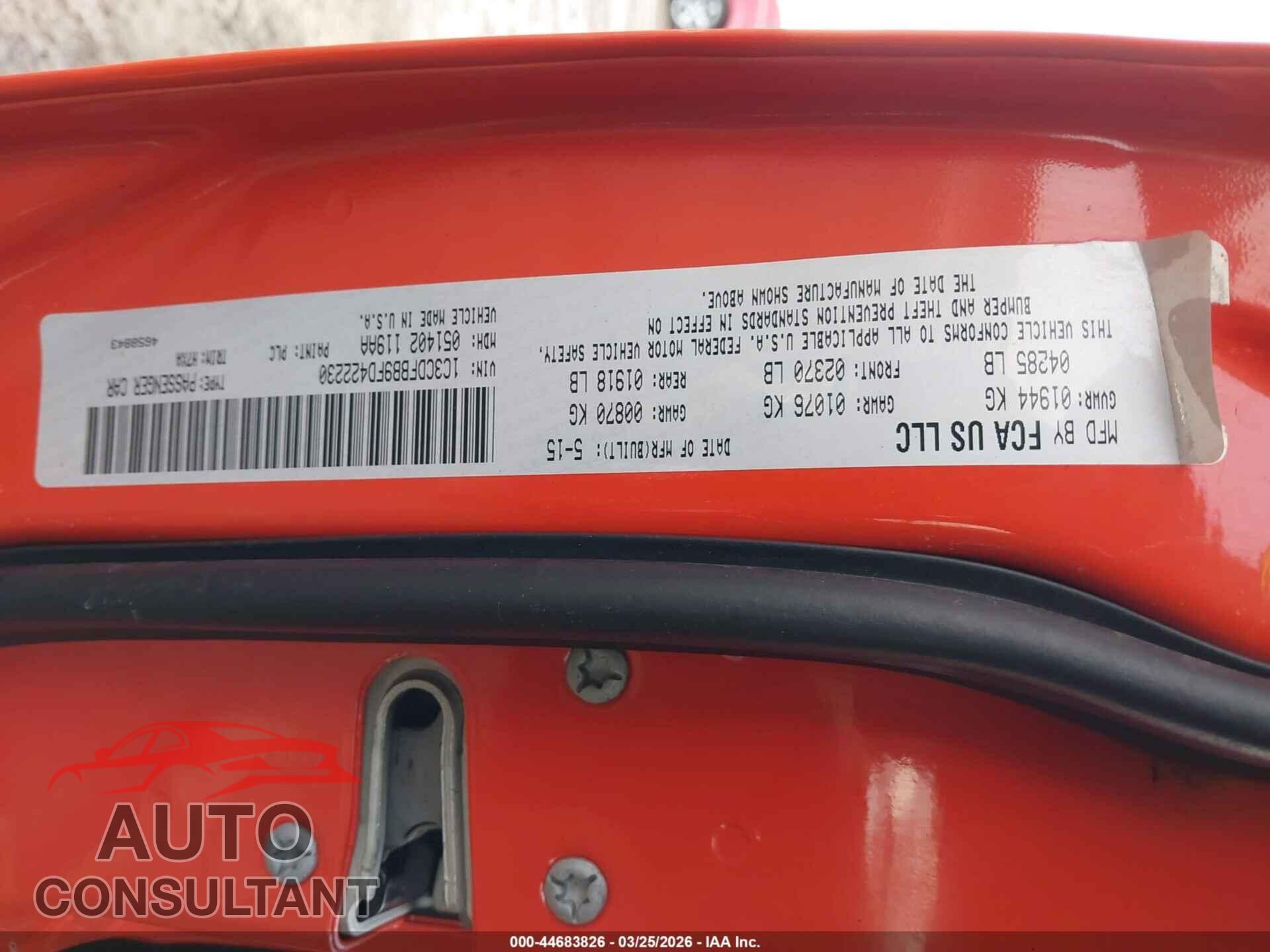 DODGE DART 2015 - 1C3CDFBB9FD422230