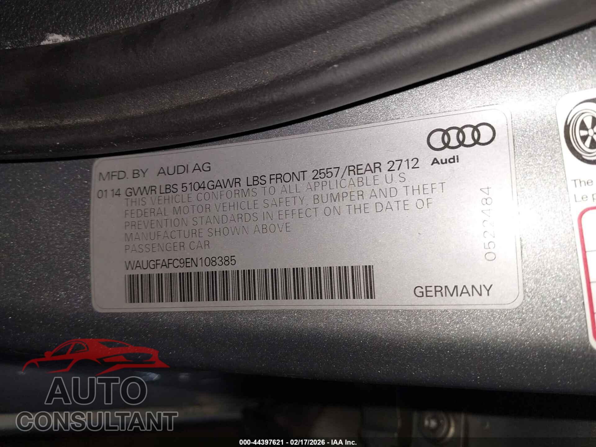 AUDI A6 2014 - WAUGFAFC9EN108385