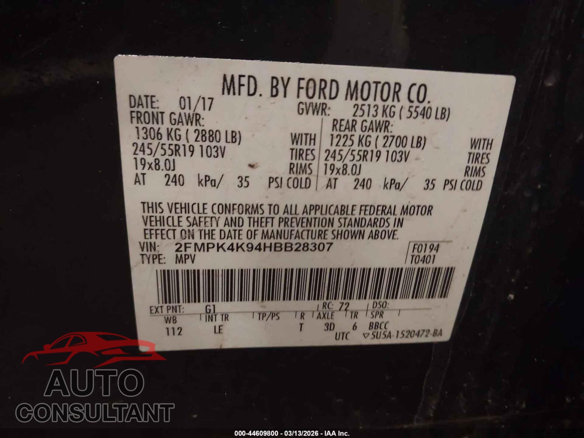 FORD EDGE 2017 - 2FMPK4K94HBB28307