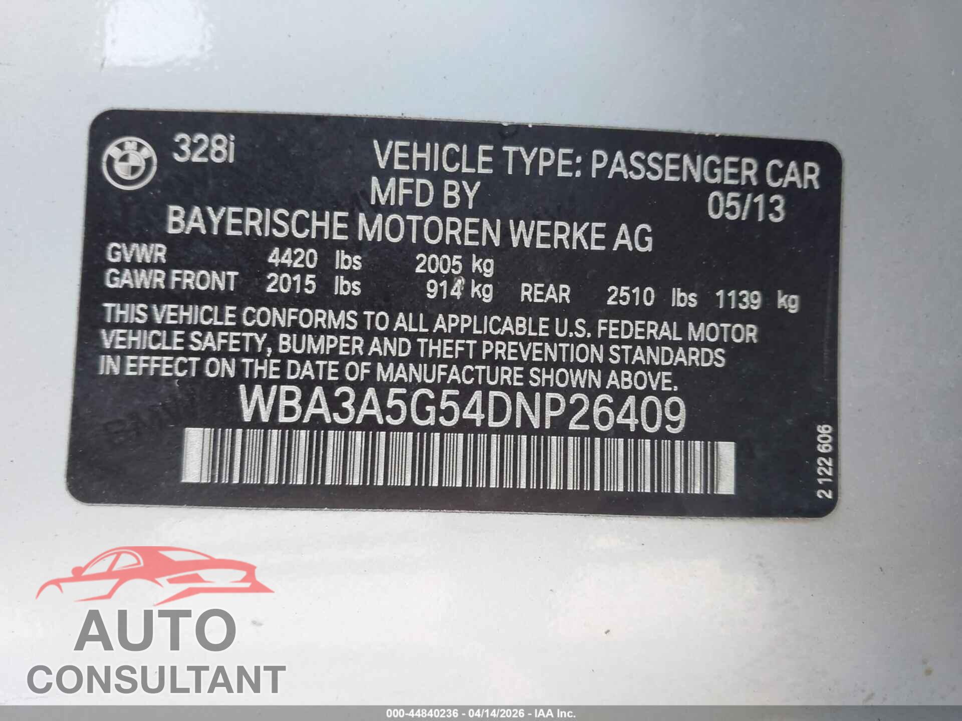 BMW 328I 2013 - WBA3A5G54DNP26409