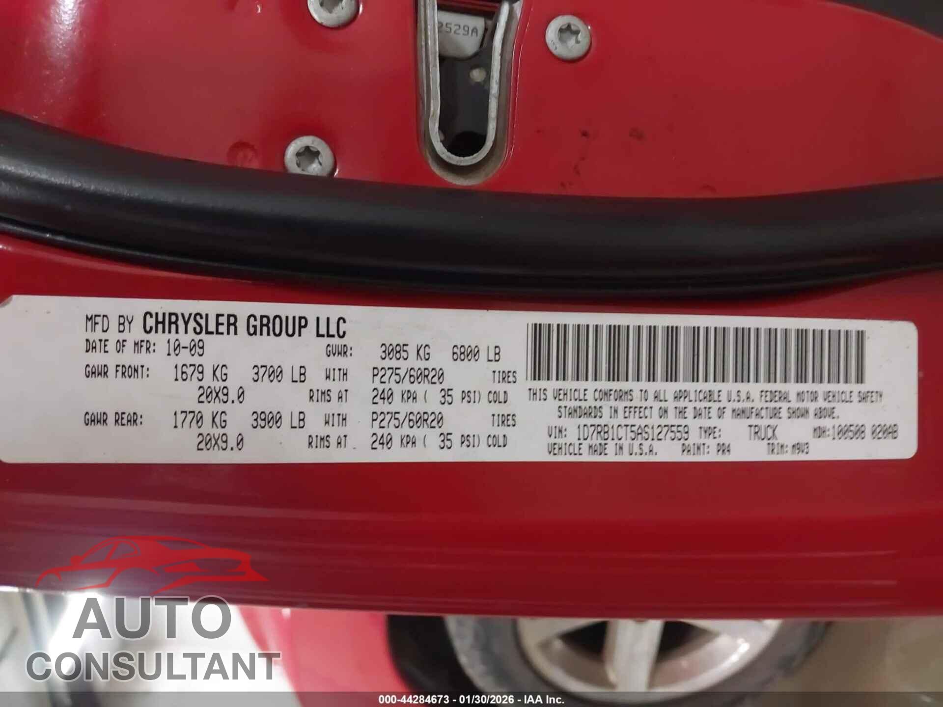 DODGE RAM 1500 2010 - 1D7RB1CT5AS127559
