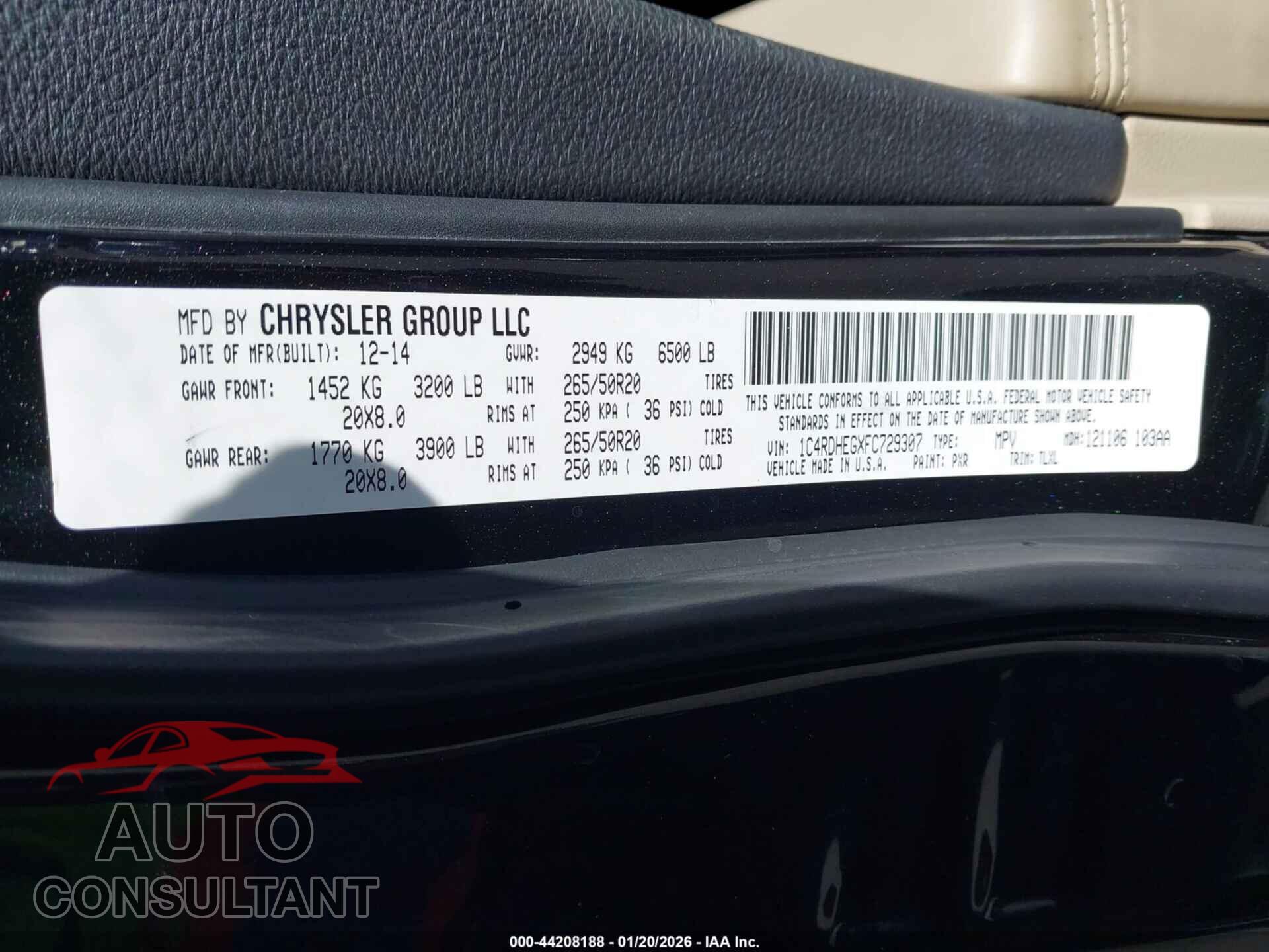 DODGE DURANGO 2015 - 1C4RDHEGXFC729307