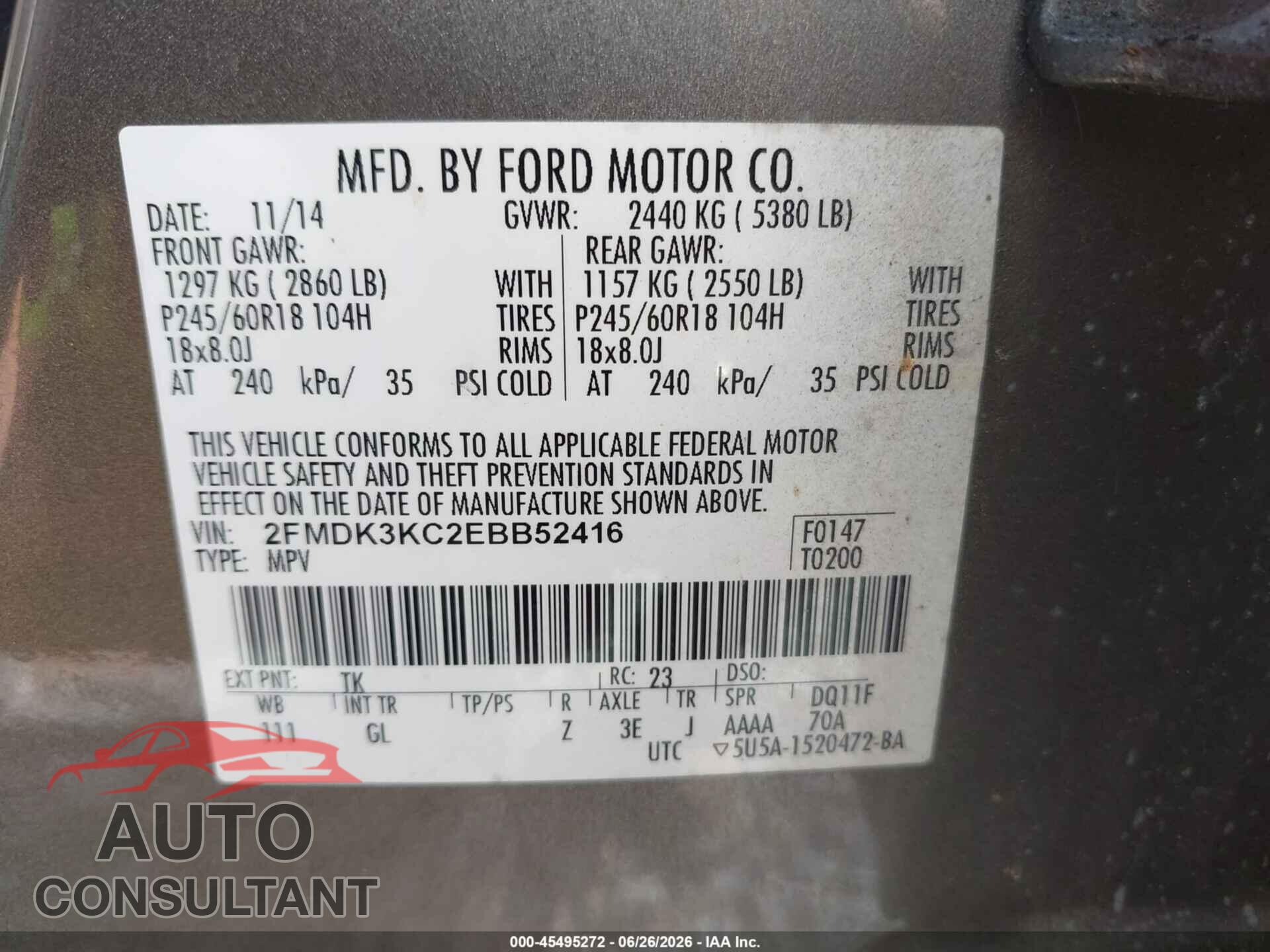 FORD EDGE 2014 - 2FMDK3KC2EBB52416
