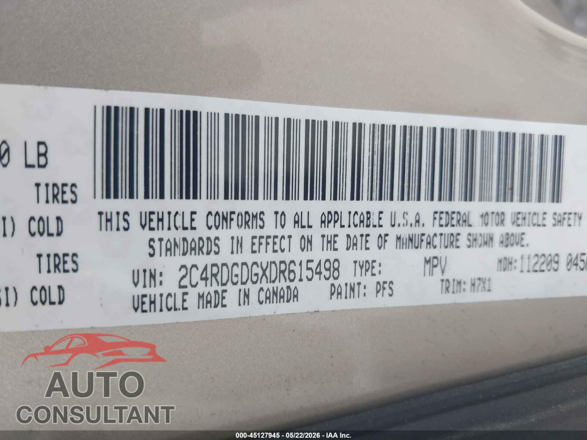 DODGE GRAND CARAVAN 2013 - 2C4RDGDGXDR615498
