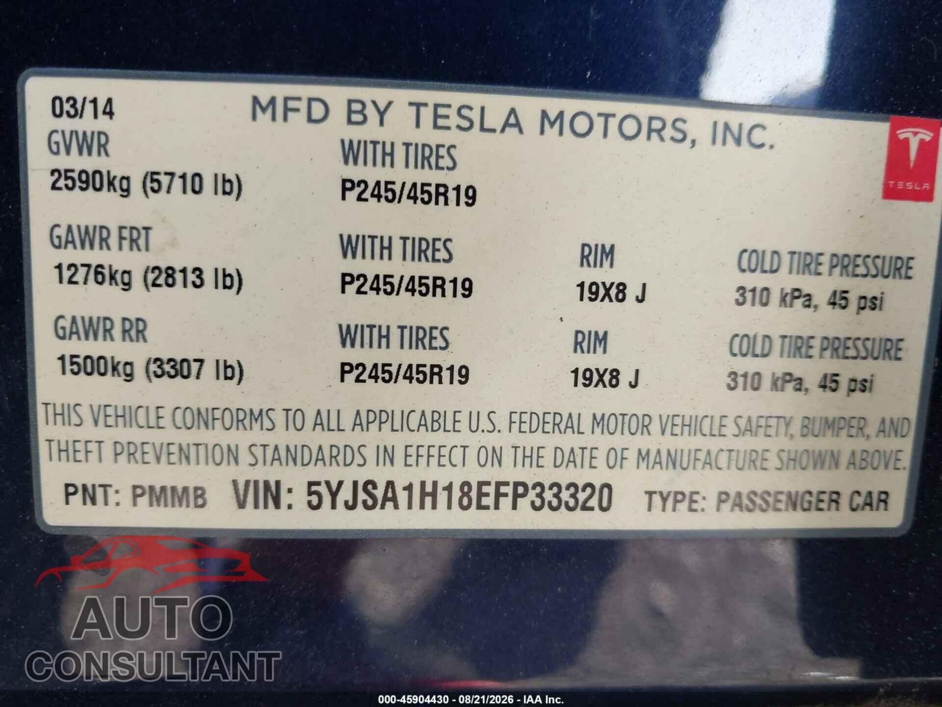 TESLA MODEL S 2015 - 5YJSA1E2XFF111879