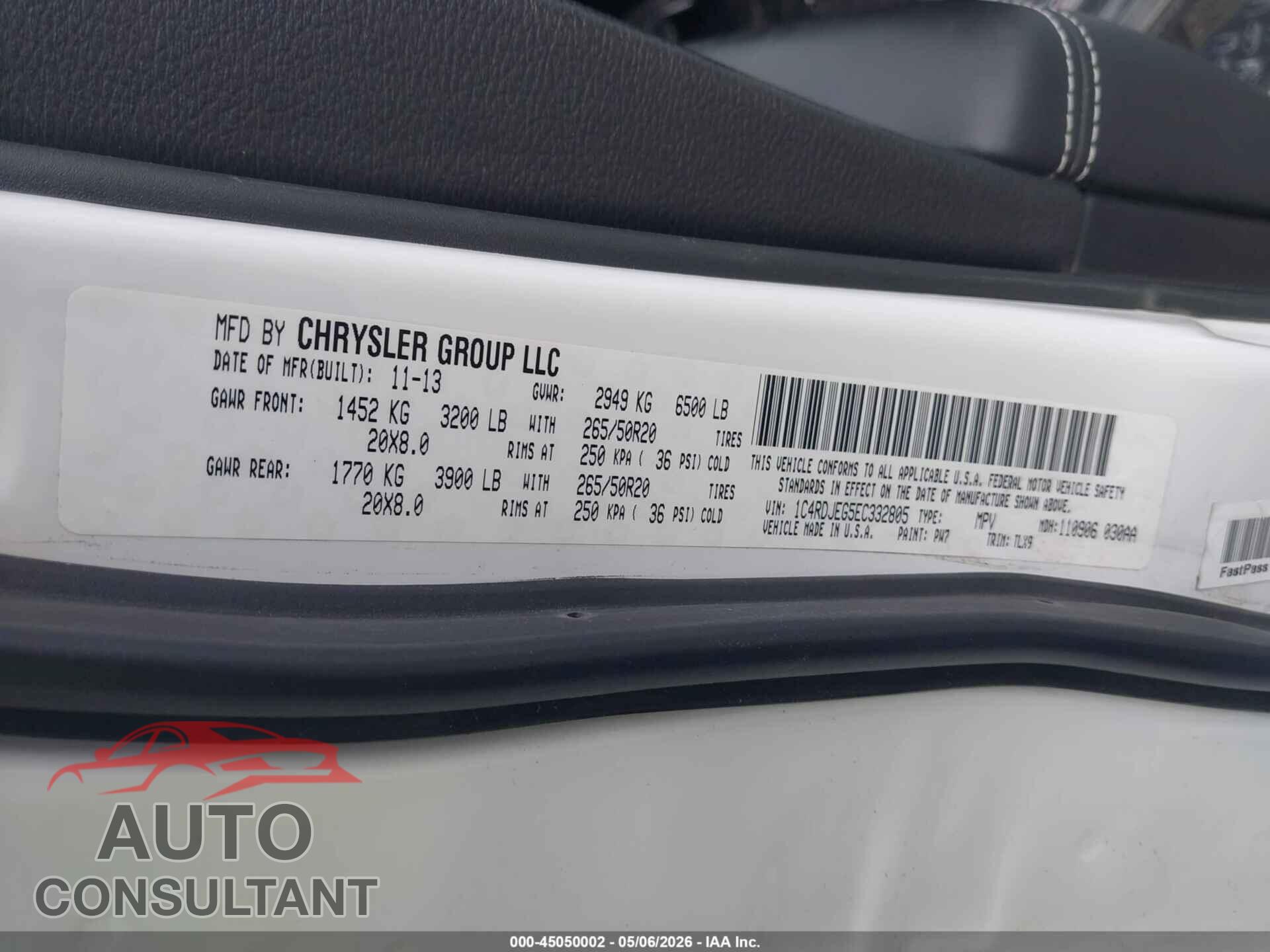 DODGE DURANGO 2014 - 1C4RDJEG5EC332805