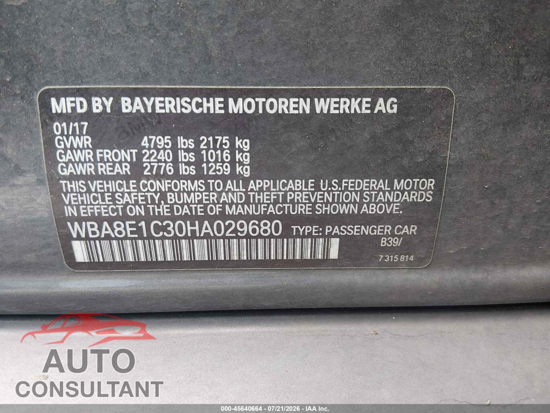 BMW 330E 2017 - WBA8E1C30HA029680