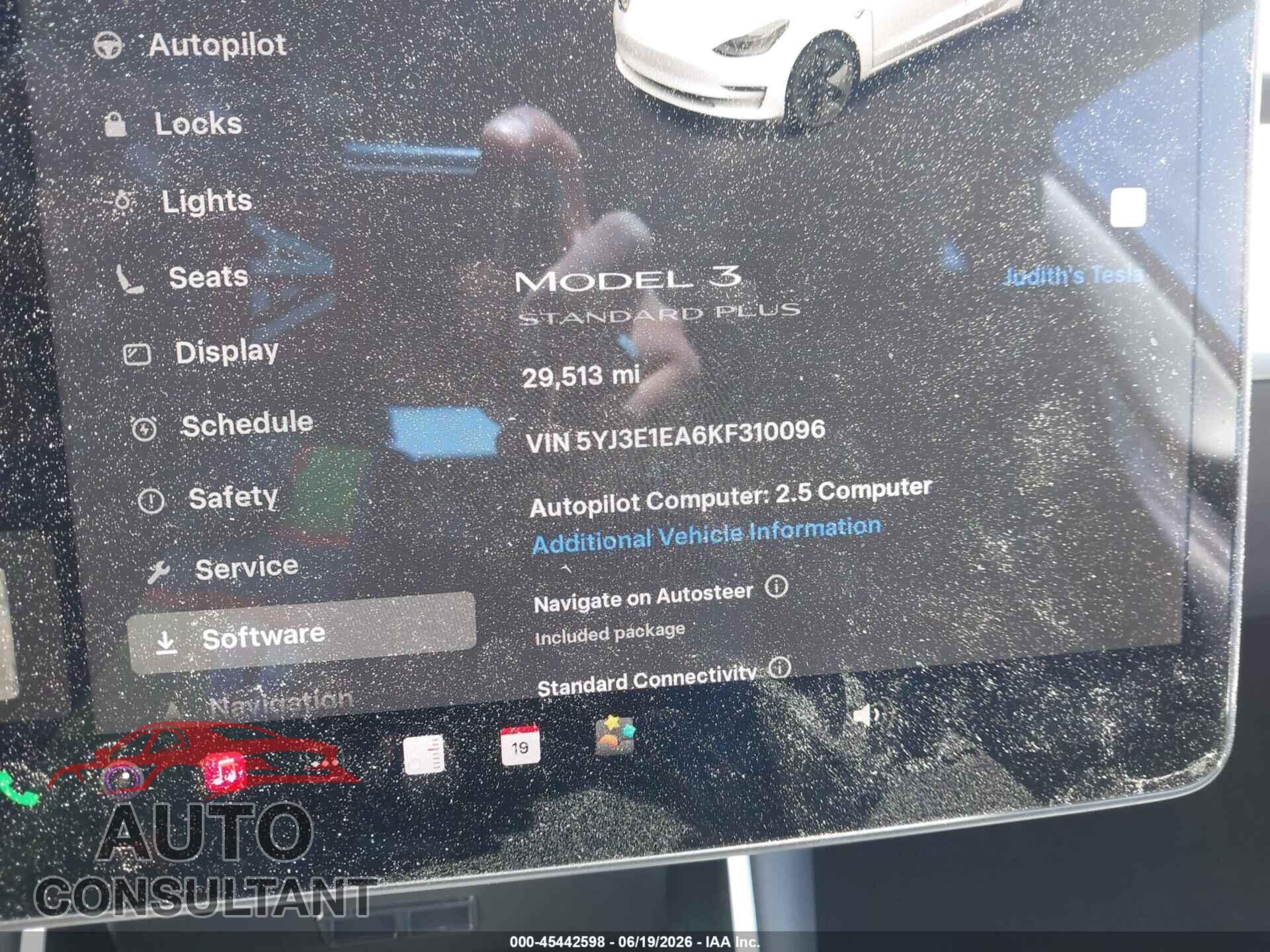 TESLA MODEL 3 2019 - 5YJ3E1EA6KF310096