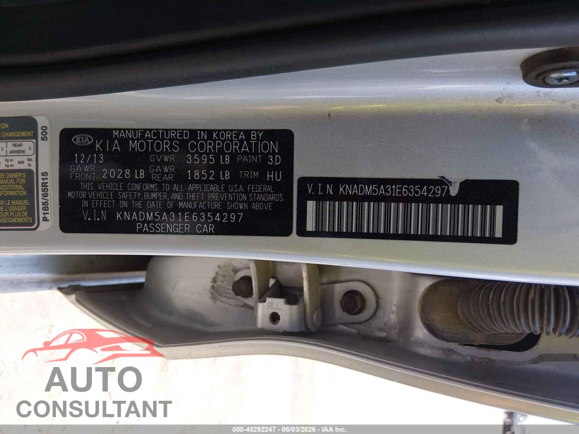 KIA RIO 2014 - KNADM5A31E6354297