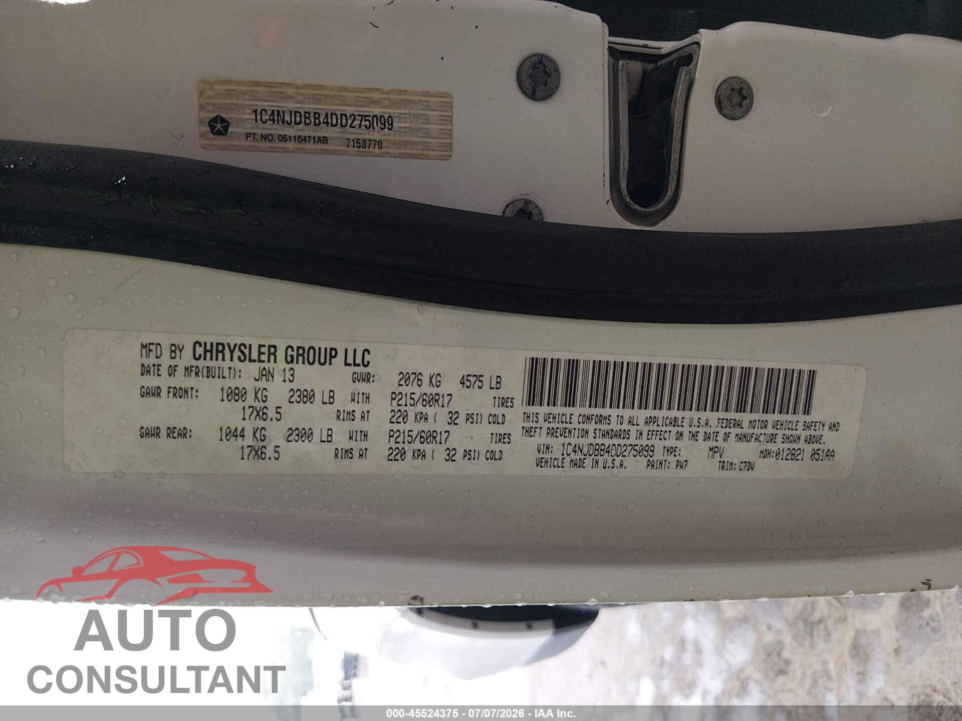 JEEP COMPASS 2013 - 1C4NJDBB4DD275099