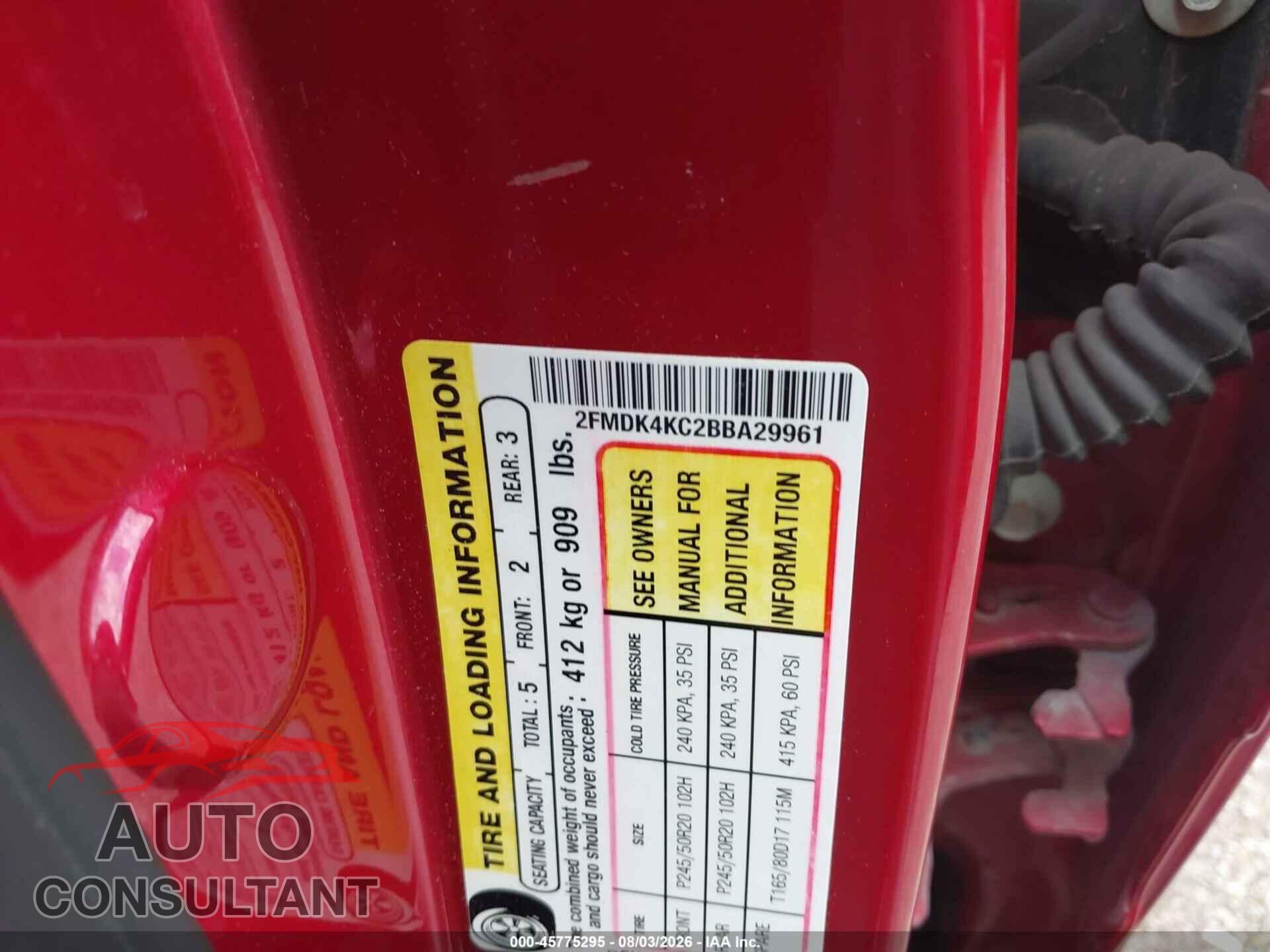 FORD EDGE 2011 - 2FMDK4KC2BBA29961