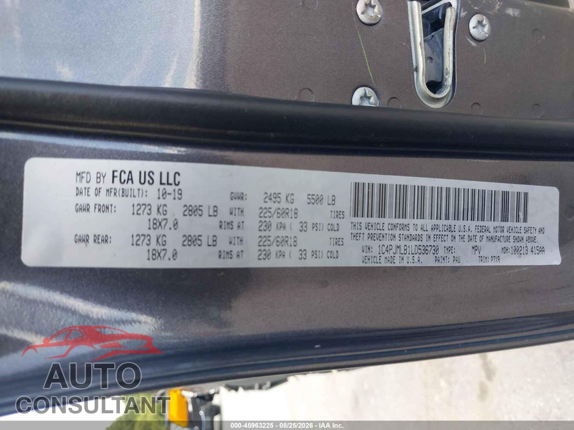 JEEP CHEROKEE 2020 - 1C4PJMLB1LD536730