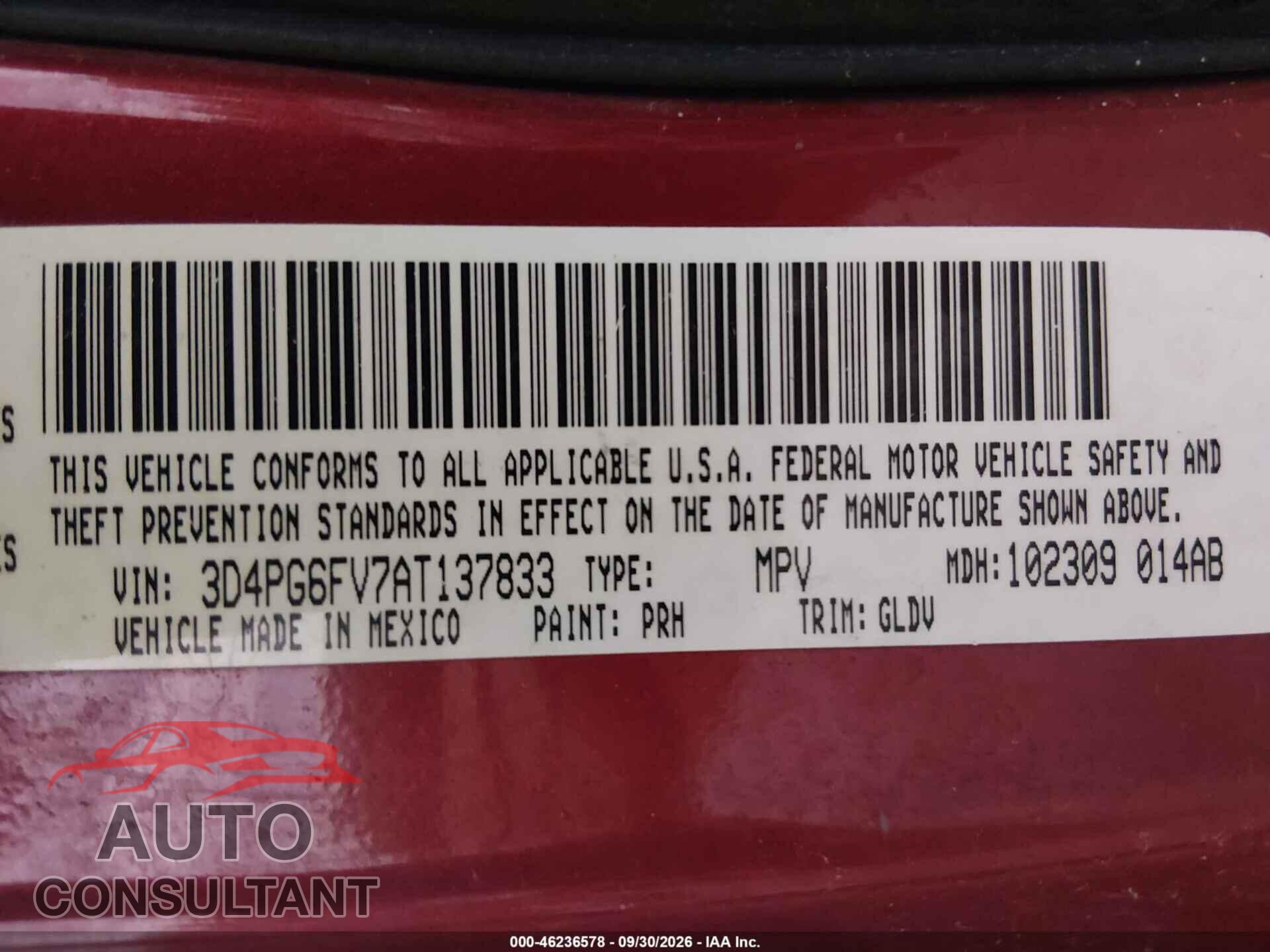 DODGE JOURNEY 2010 - 3D4PG6FV7AT137833