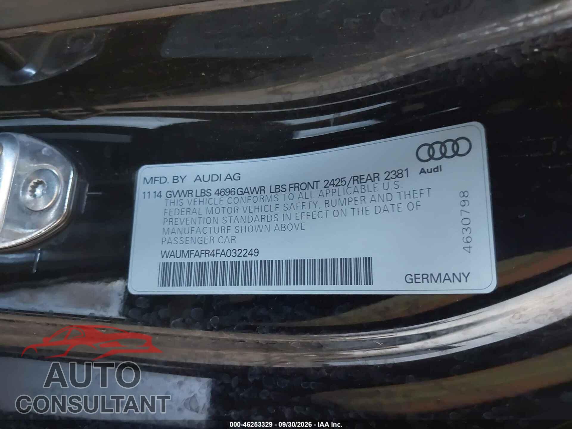 AUDI A5 2015 - WAUMFAFR4FA032249