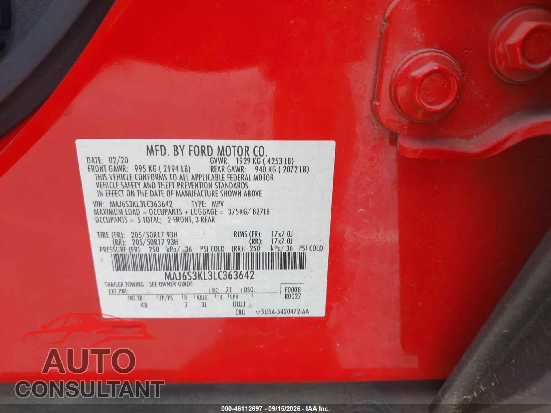 FORD ECOSPORT 2020 - MAJ6S3KL3LC363642