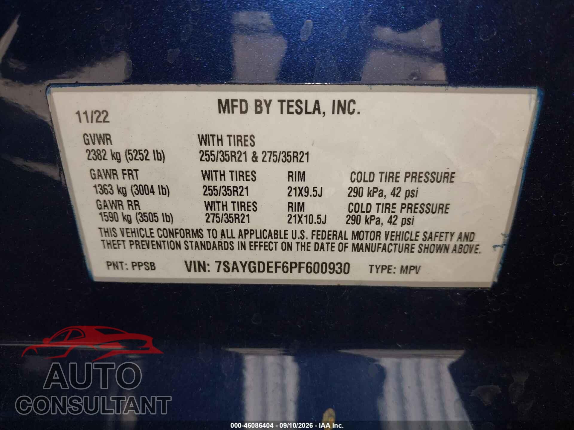 TESLA MODEL Y 2023 - 7SAYGDEF6PF600930