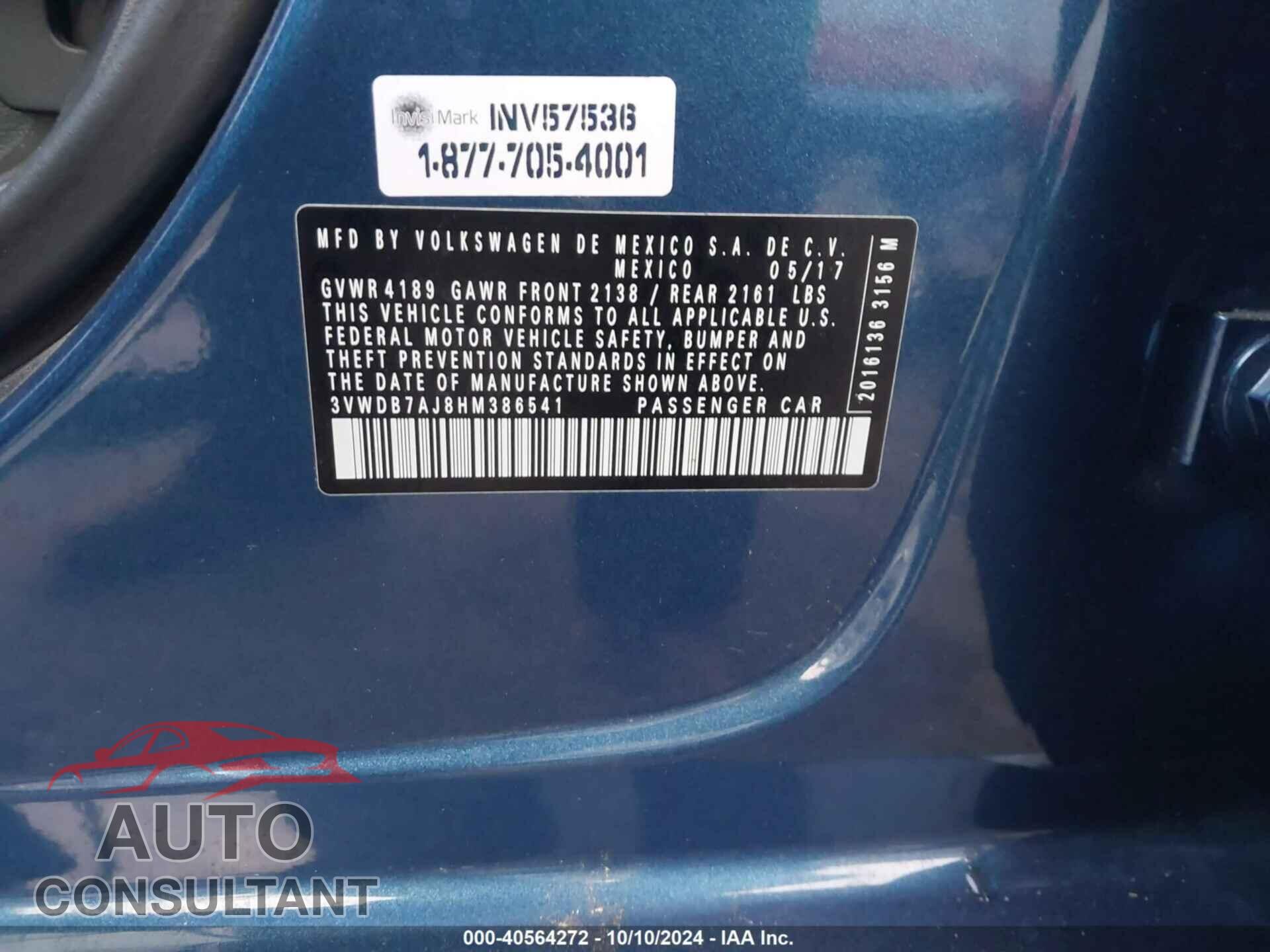 VOLKSWAGEN JETTA 2017 - 3VWDB7AJ8HM386541