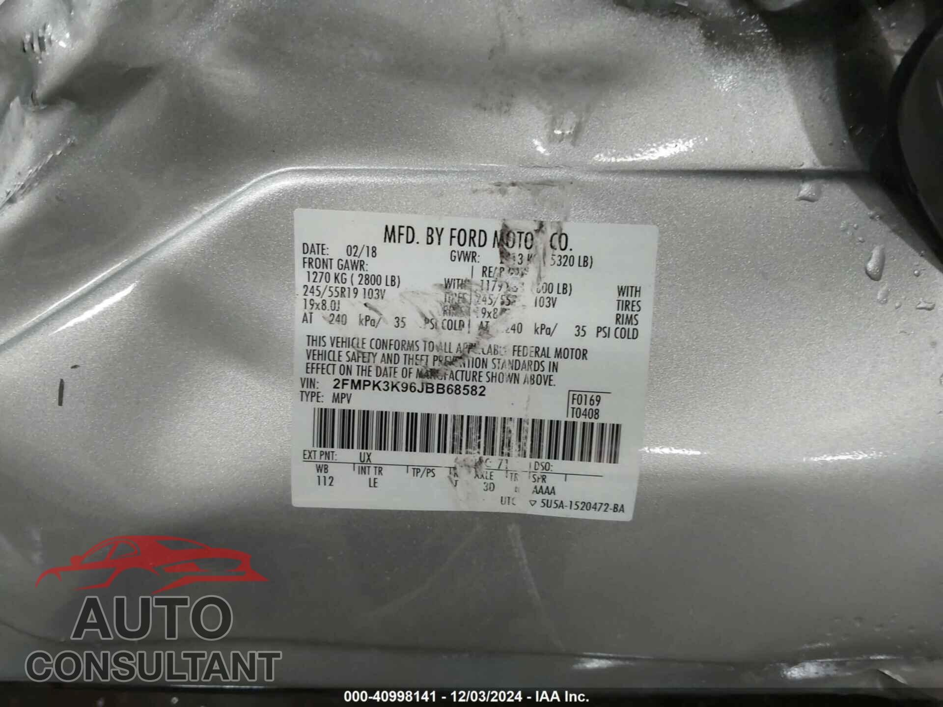 FORD EDGE 2018 - 2FMPK3K96JBB68582