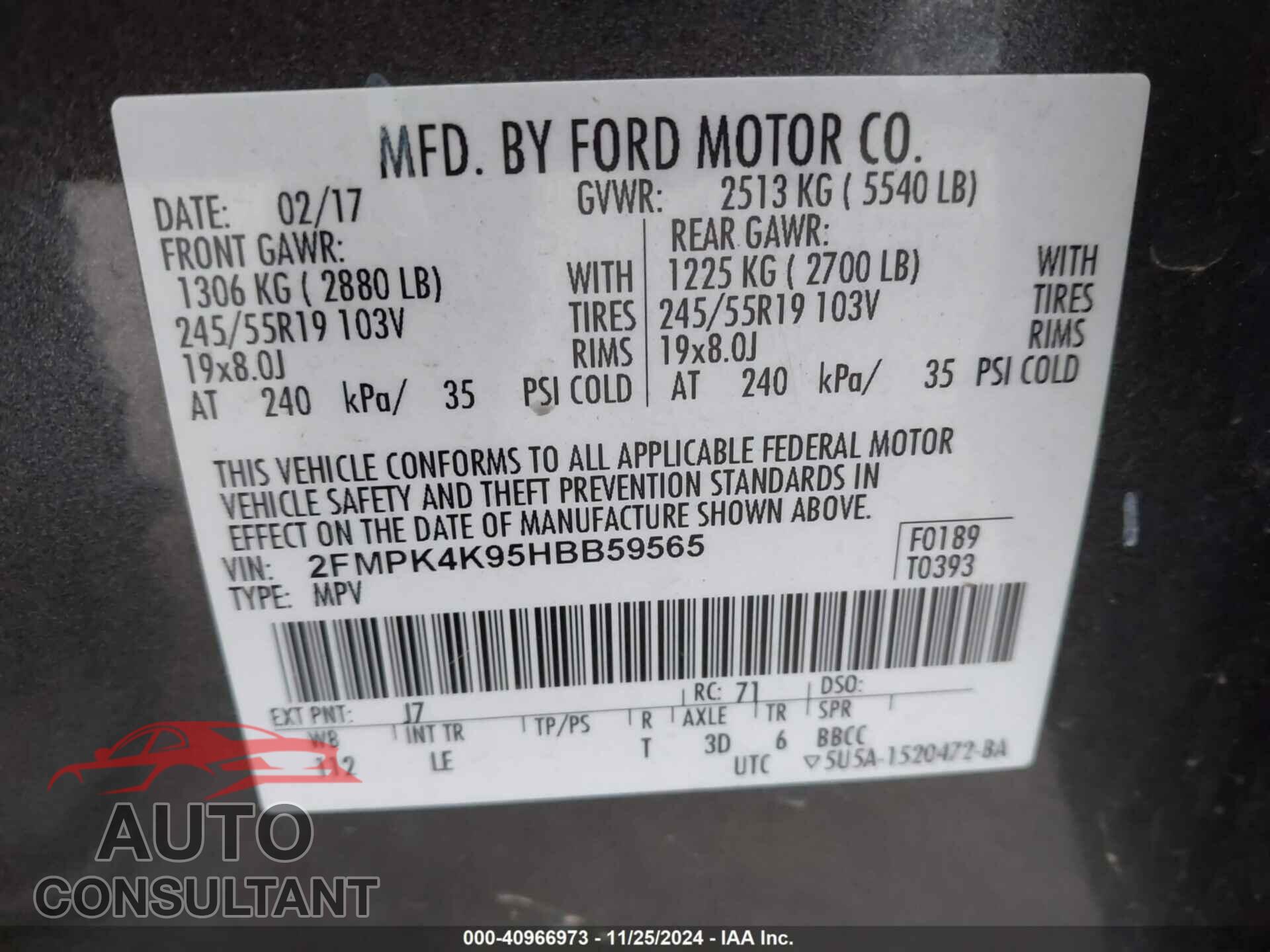 FORD EDGE 2017 - 2FMPK4K95HBB59565