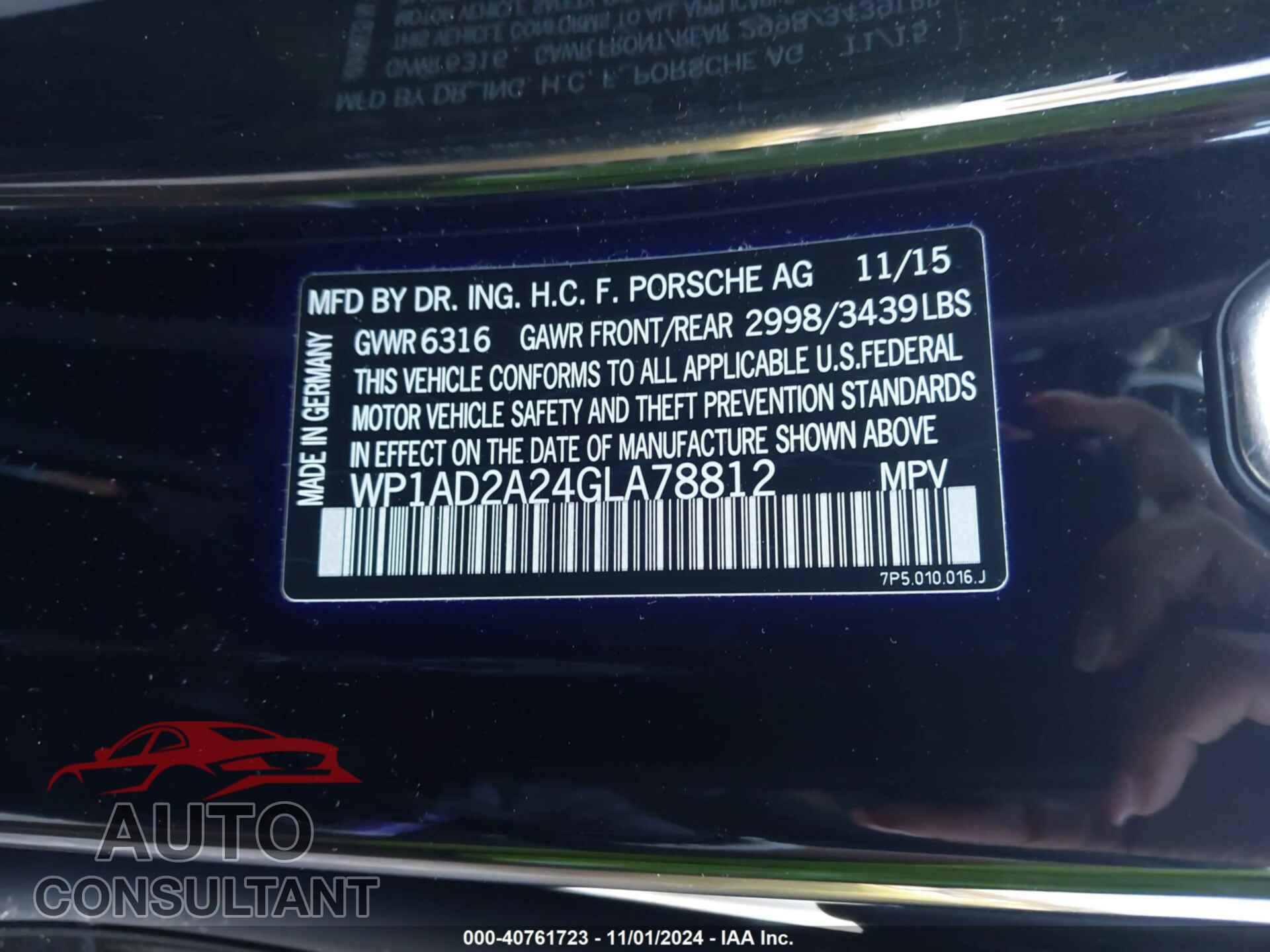 PORSCHE CAYENNE 2016 - WP1AD2A24GLA78812
