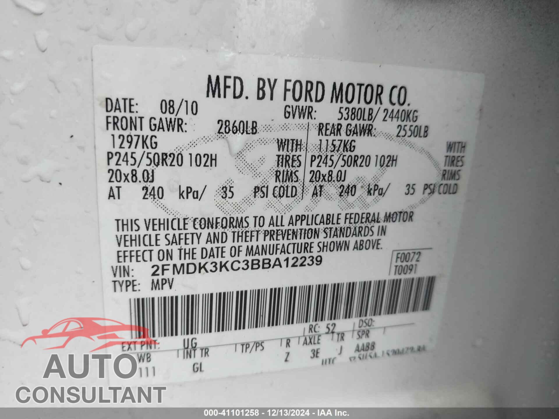 FORD EDGE 2011 - 2FMDK3KC3BBA12239