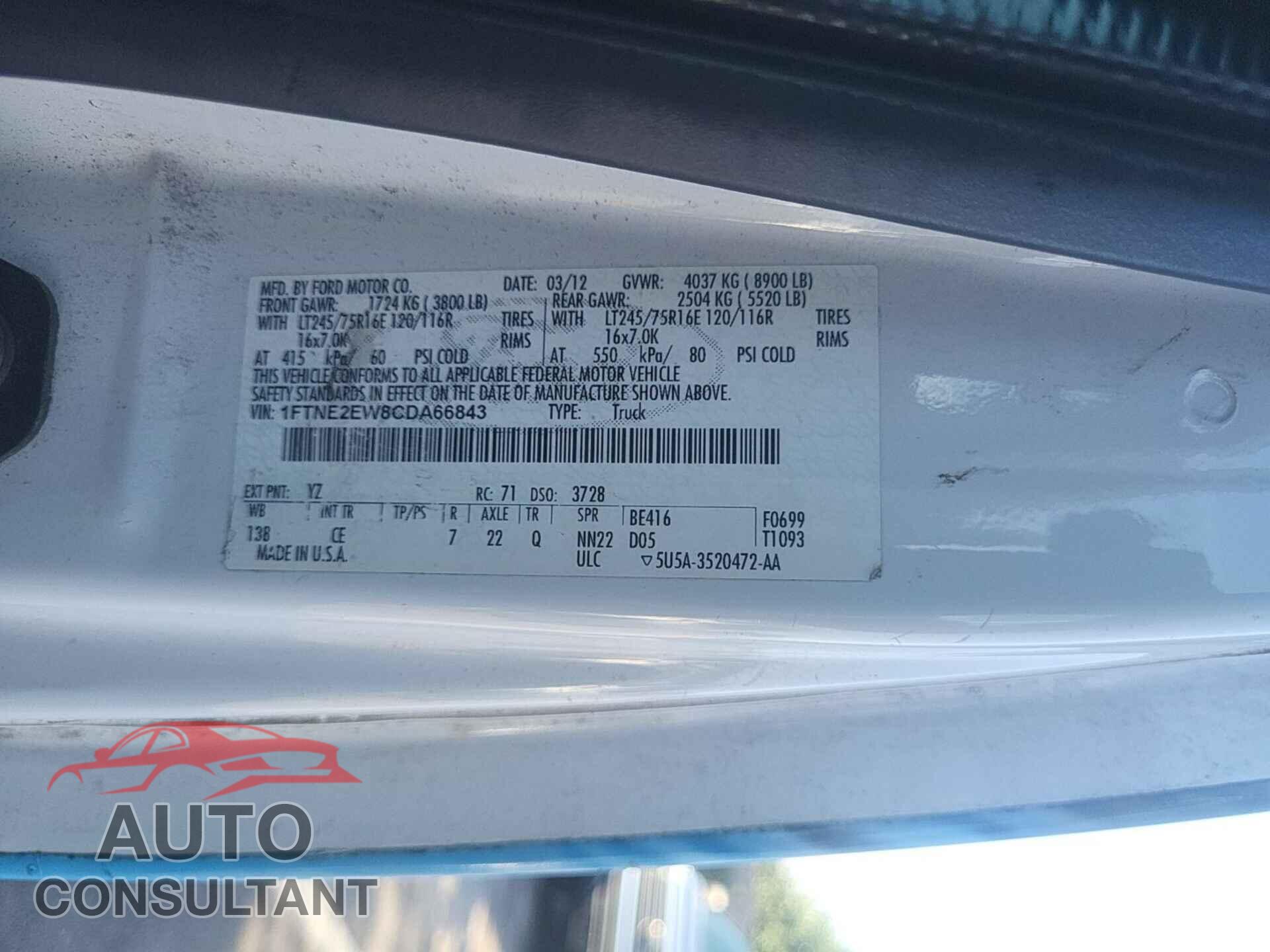 FORD ECONOLINE 2012 - 1FTNE2EW8CDA66843