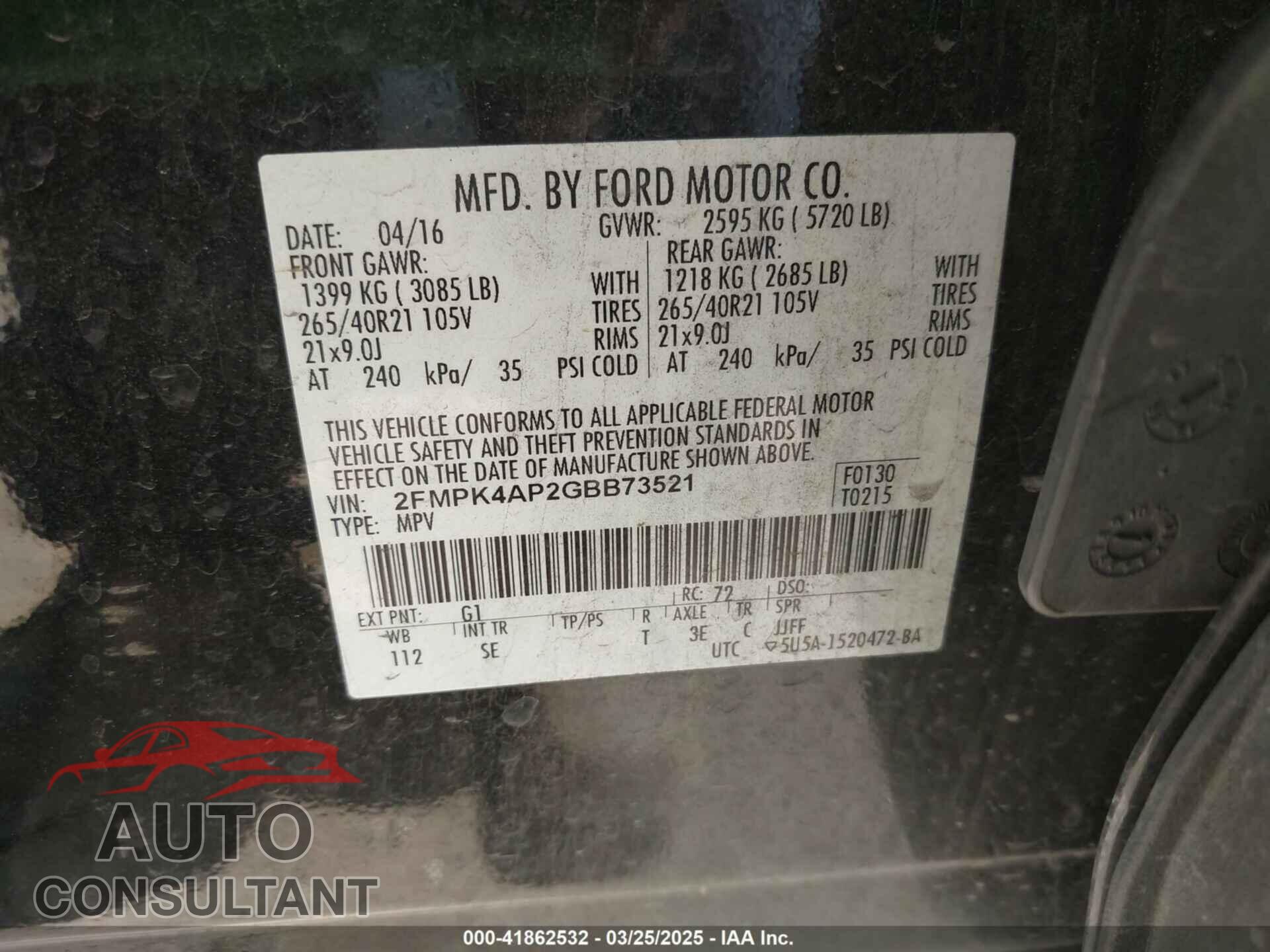 FORD EDGE 2016 - 2FMPK4AP2GBB73521