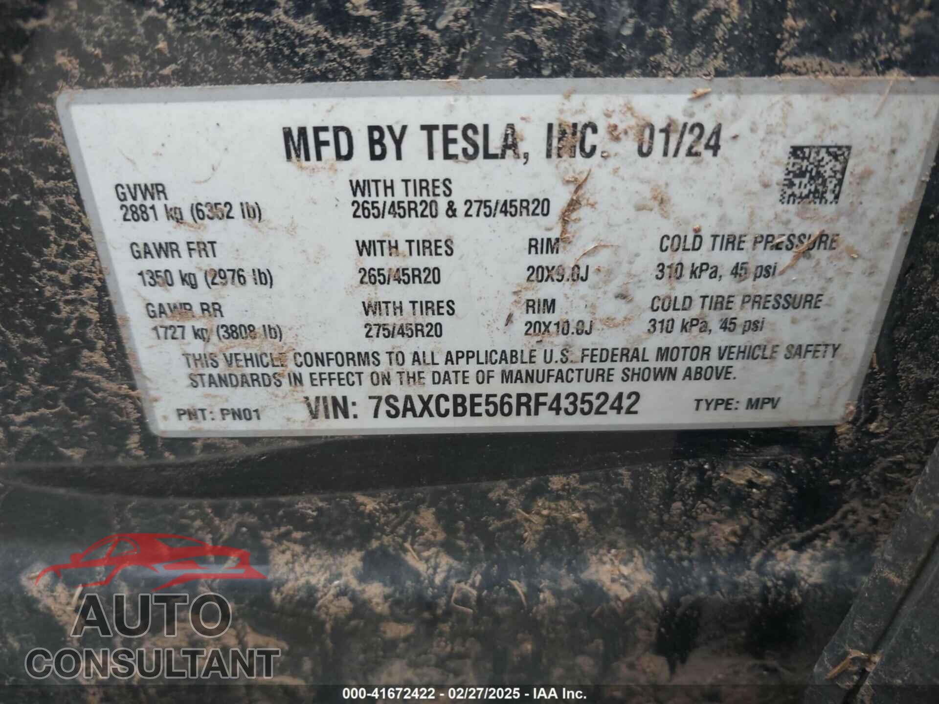TESLA MODEL X 2024 - 7SAXCBE56RF435242