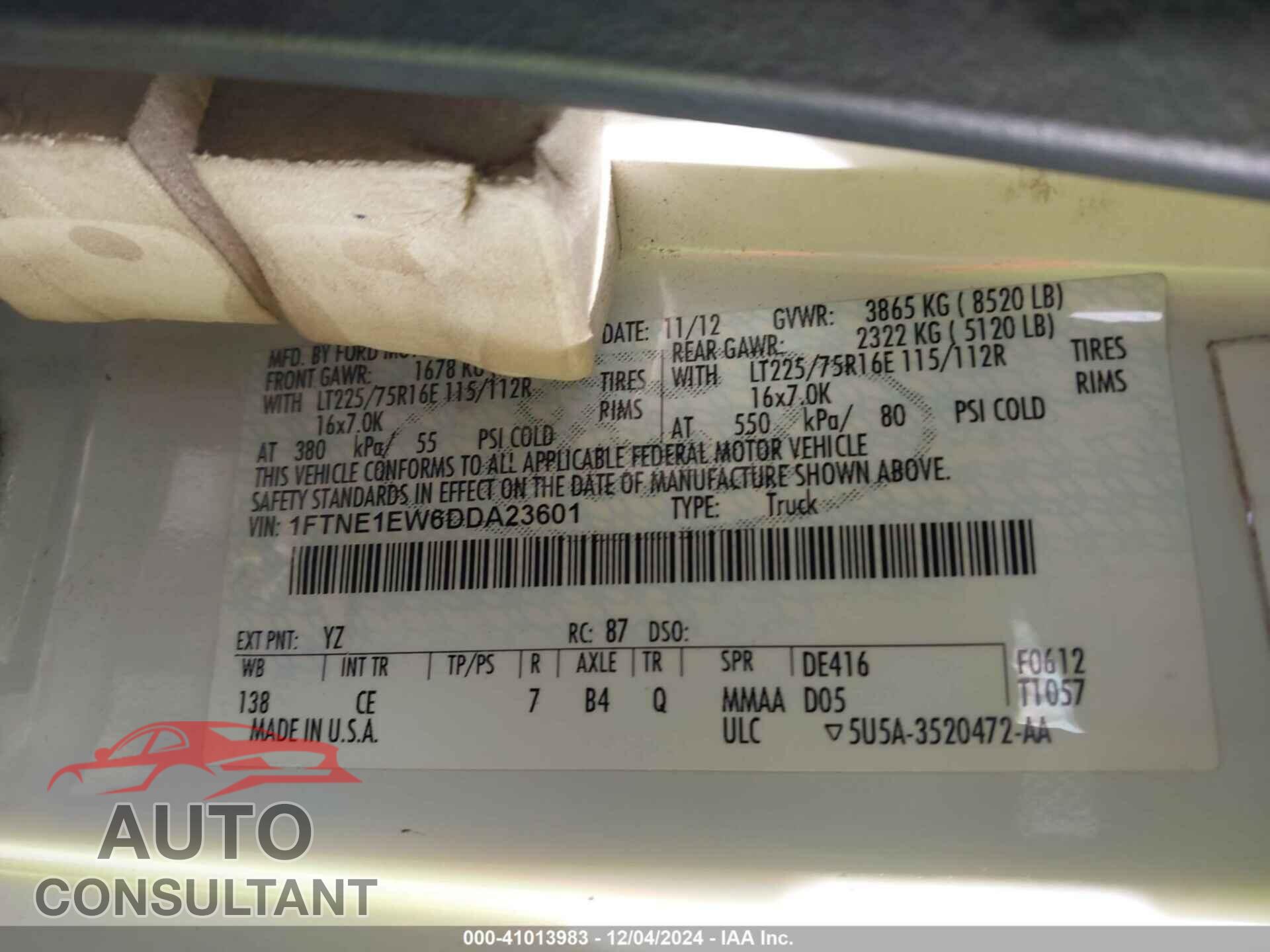 FORD E-150 2013 - 1FTNE1EW6DDA23601