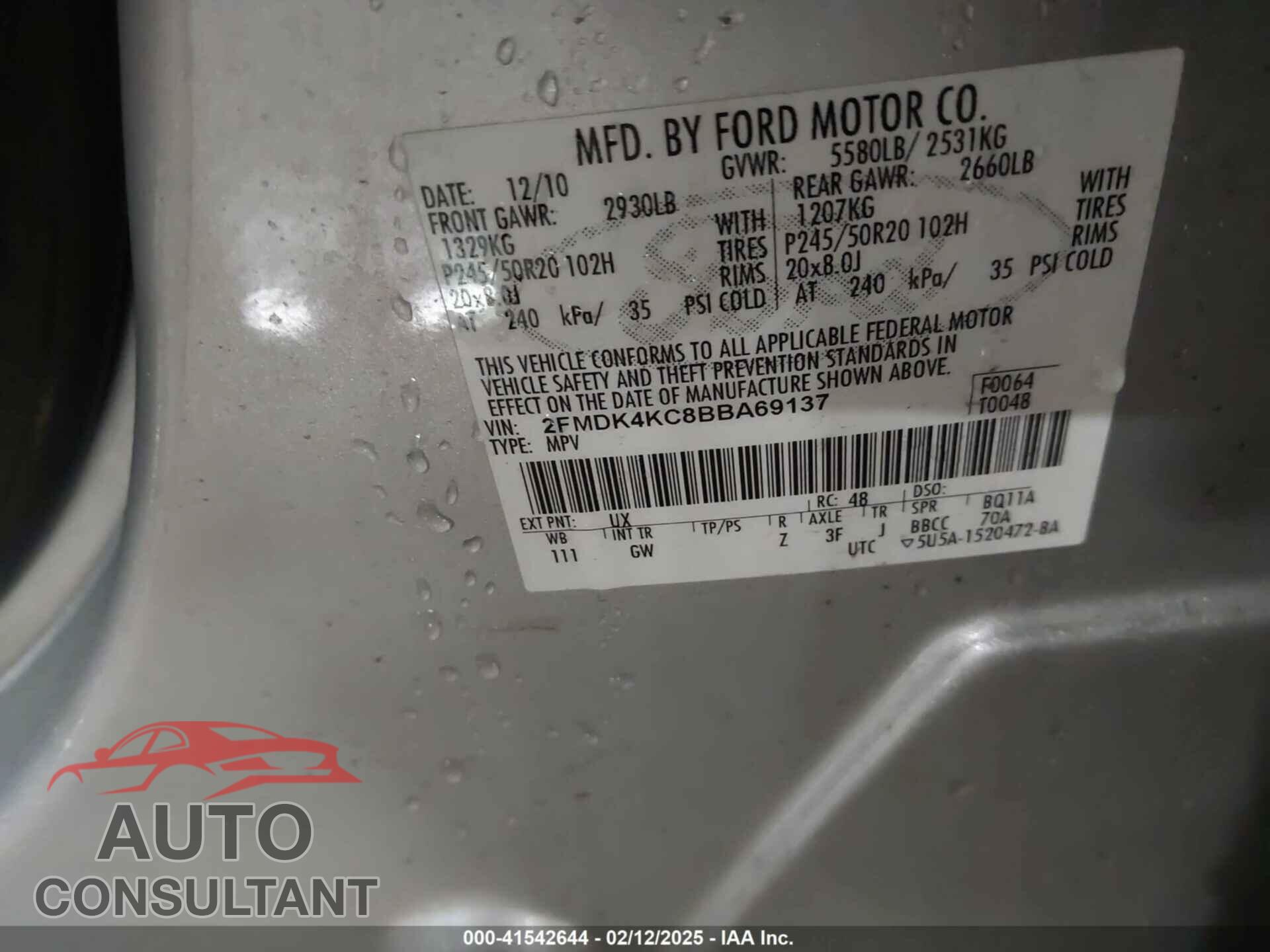 FORD EDGE 2011 - 2FMDK4KC8BBA69137