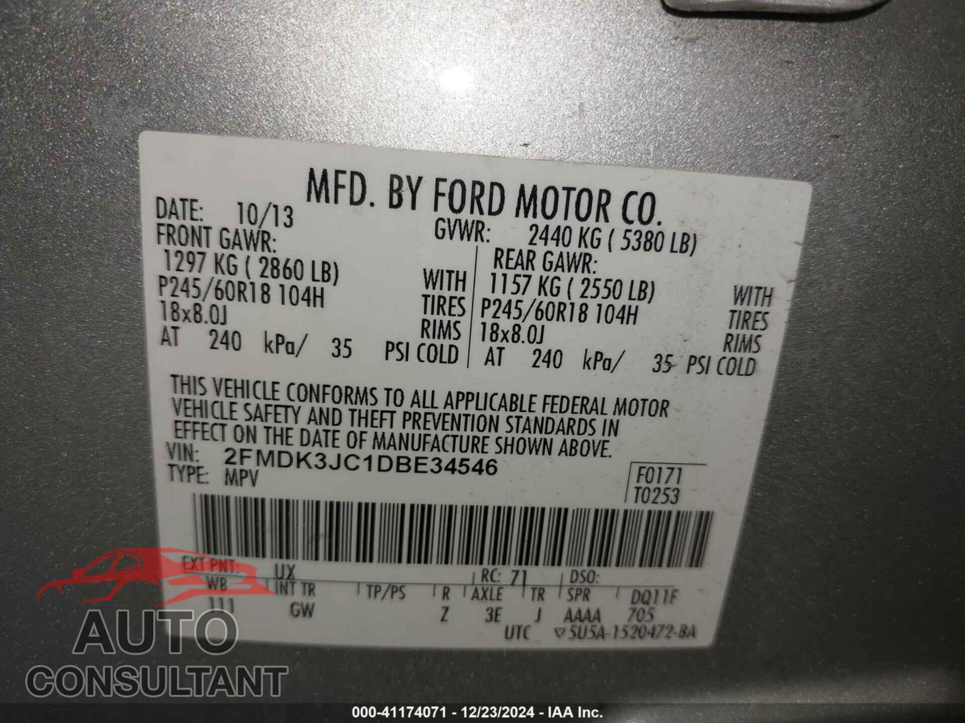 FORD EDGE 2013 - 2FMDK3JC1DBE34546