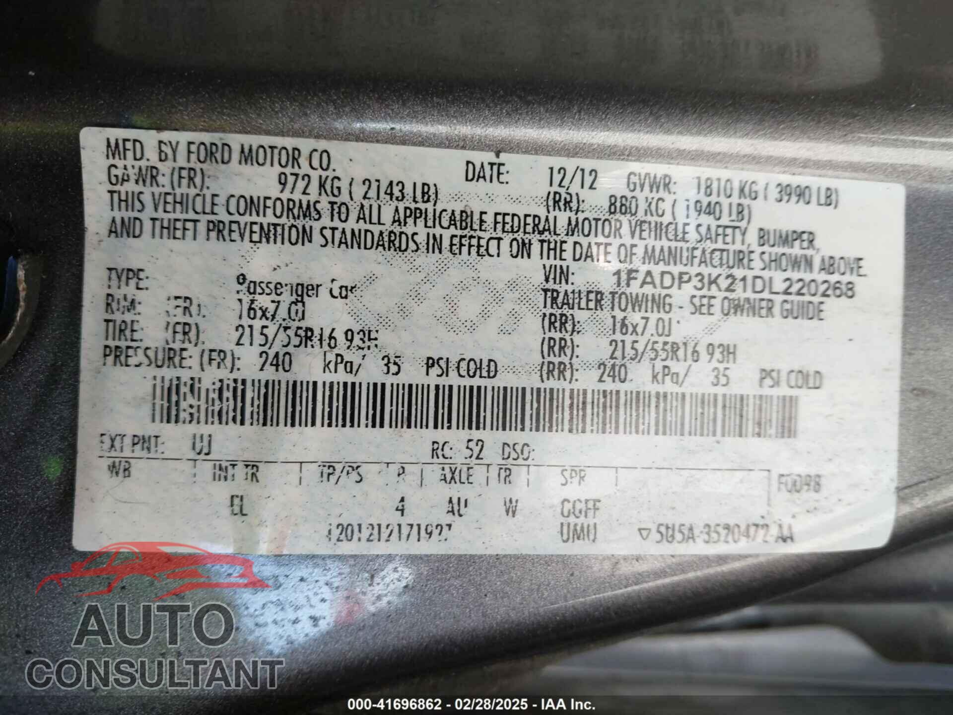 FORD FOCUS 2013 - 1FADP3K21DL220268