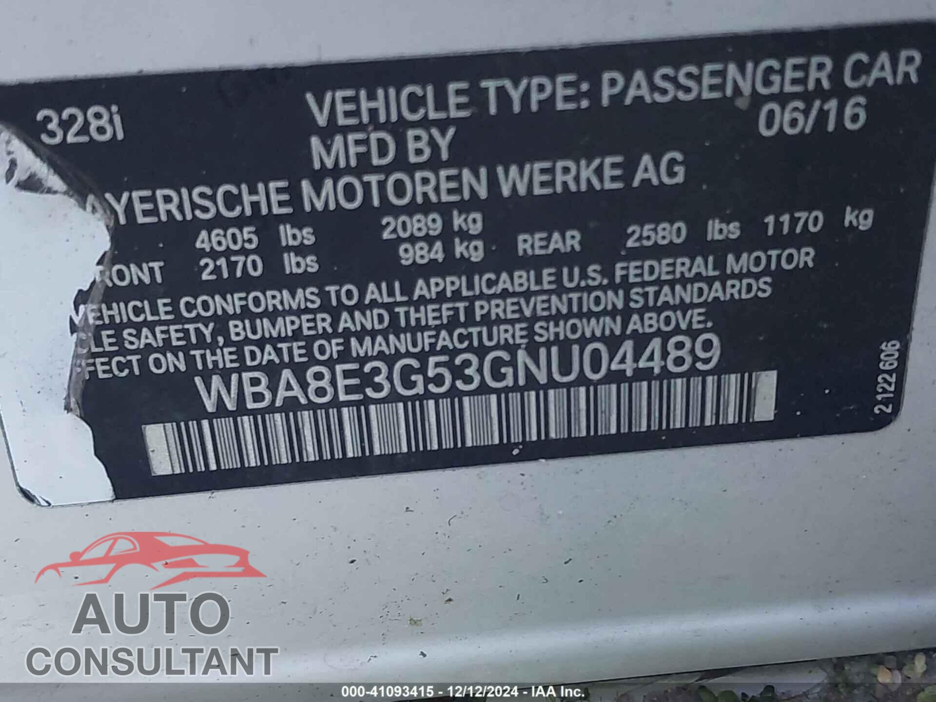 BMW 328I 2016 - WBA8E3G53GNU04489