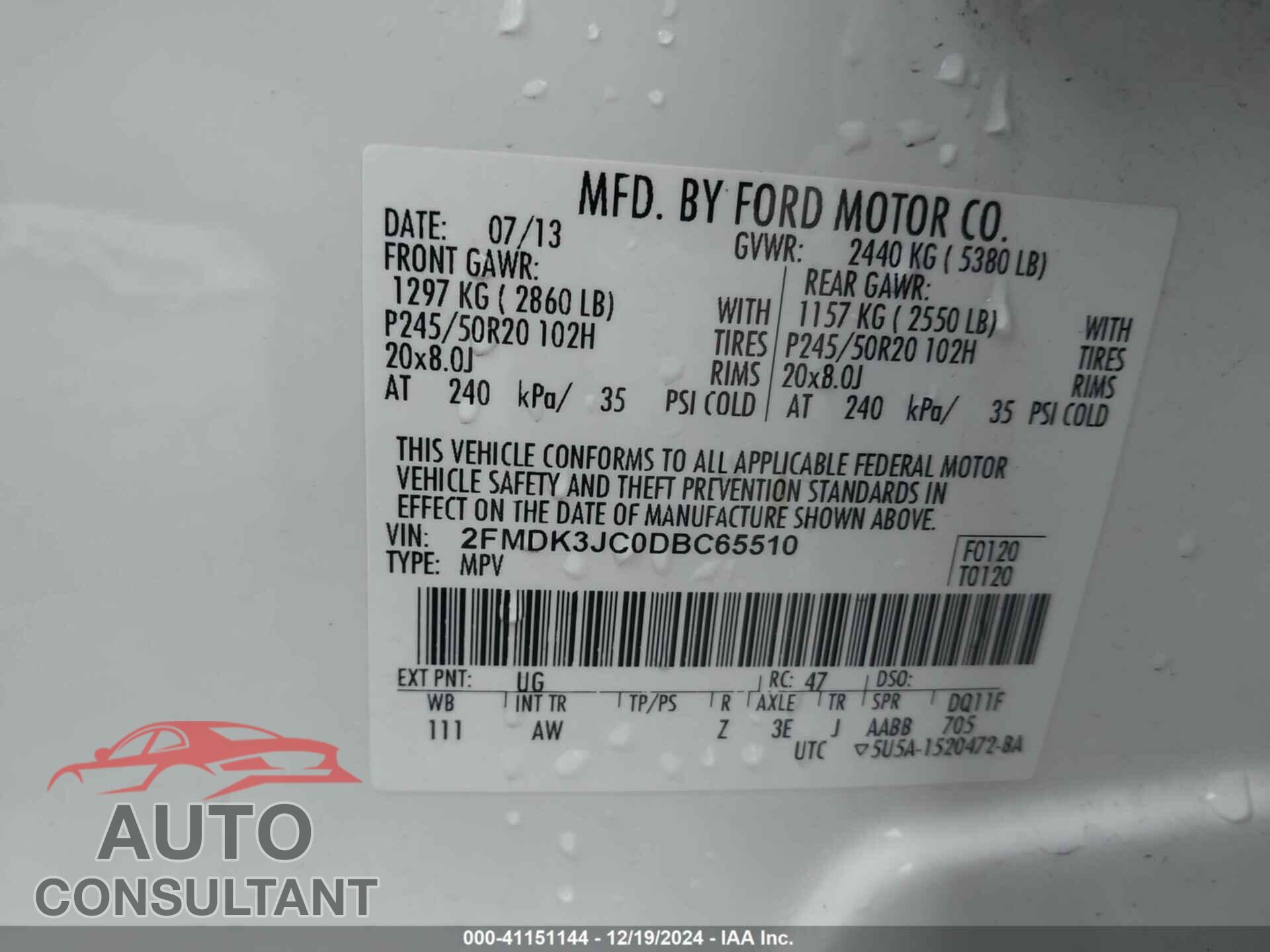 FORD EDGE 2013 - 2FMDK3JC0DBC65510