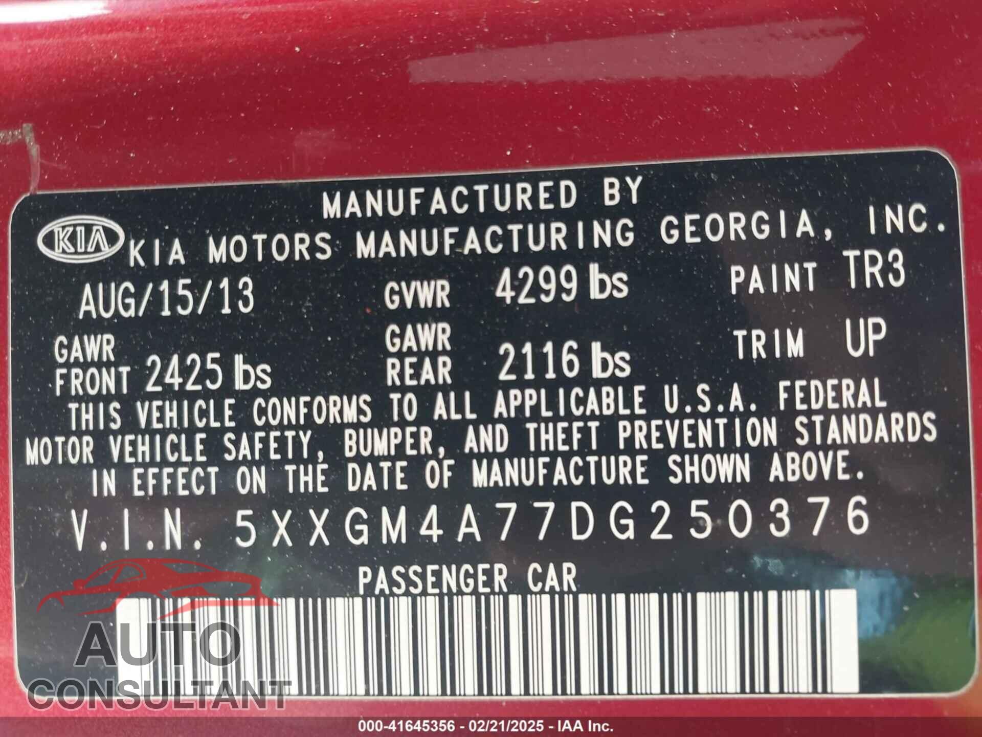 KIA OPTIMA 2013 - 5XXGM4A77DG250376