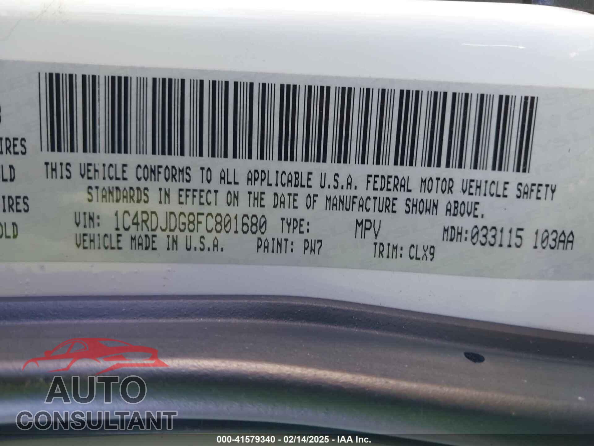 DODGE DURANGO 2015 - 1C4RDJDG8FC801680